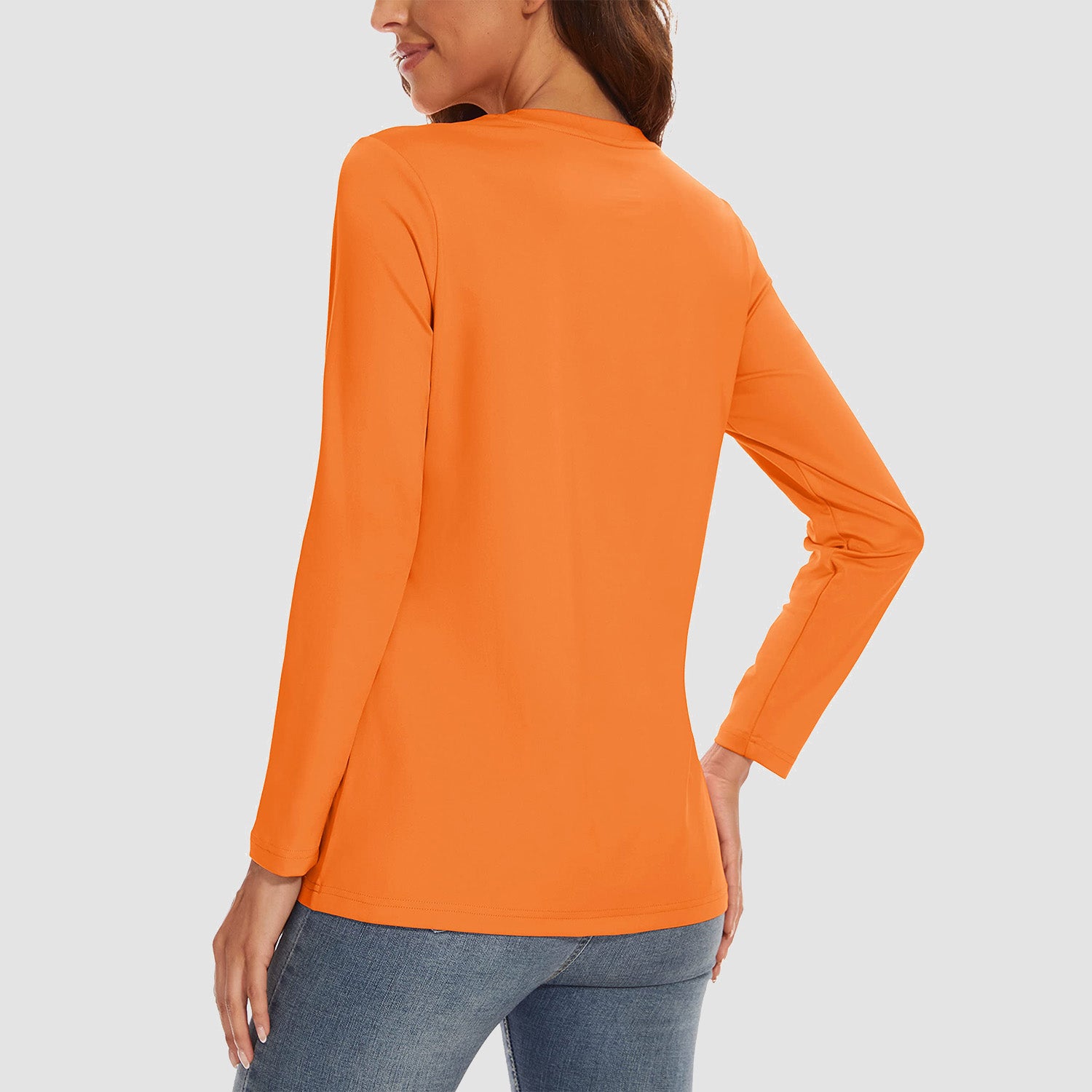 Women's UPF 80+ Long Sleeve Sun Protection Quick-Dry Shirt Bright Orange by MAGCOMSEN #Color_Bright Orange