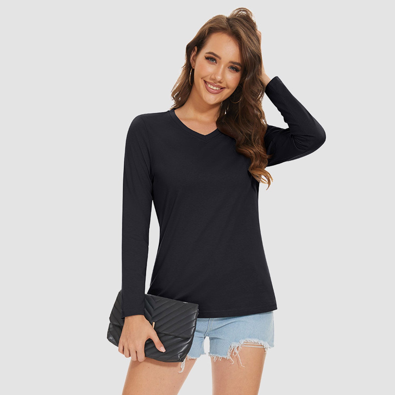 Women's Cotton V-Neck Long Sleeve Moisture-Wicking Shirt - MAGCOMSEN