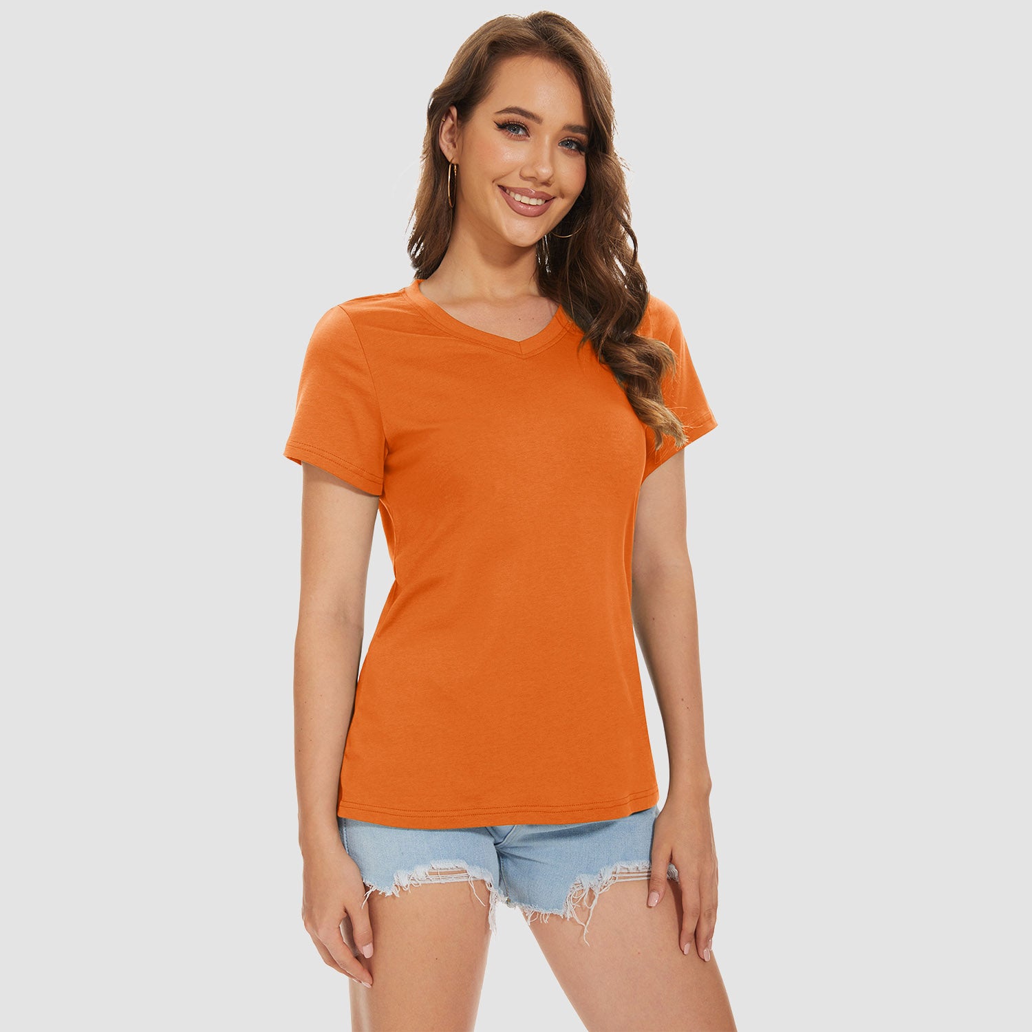 Women's V-Neck T-Shirt Quick Dry Cotton Basic Top