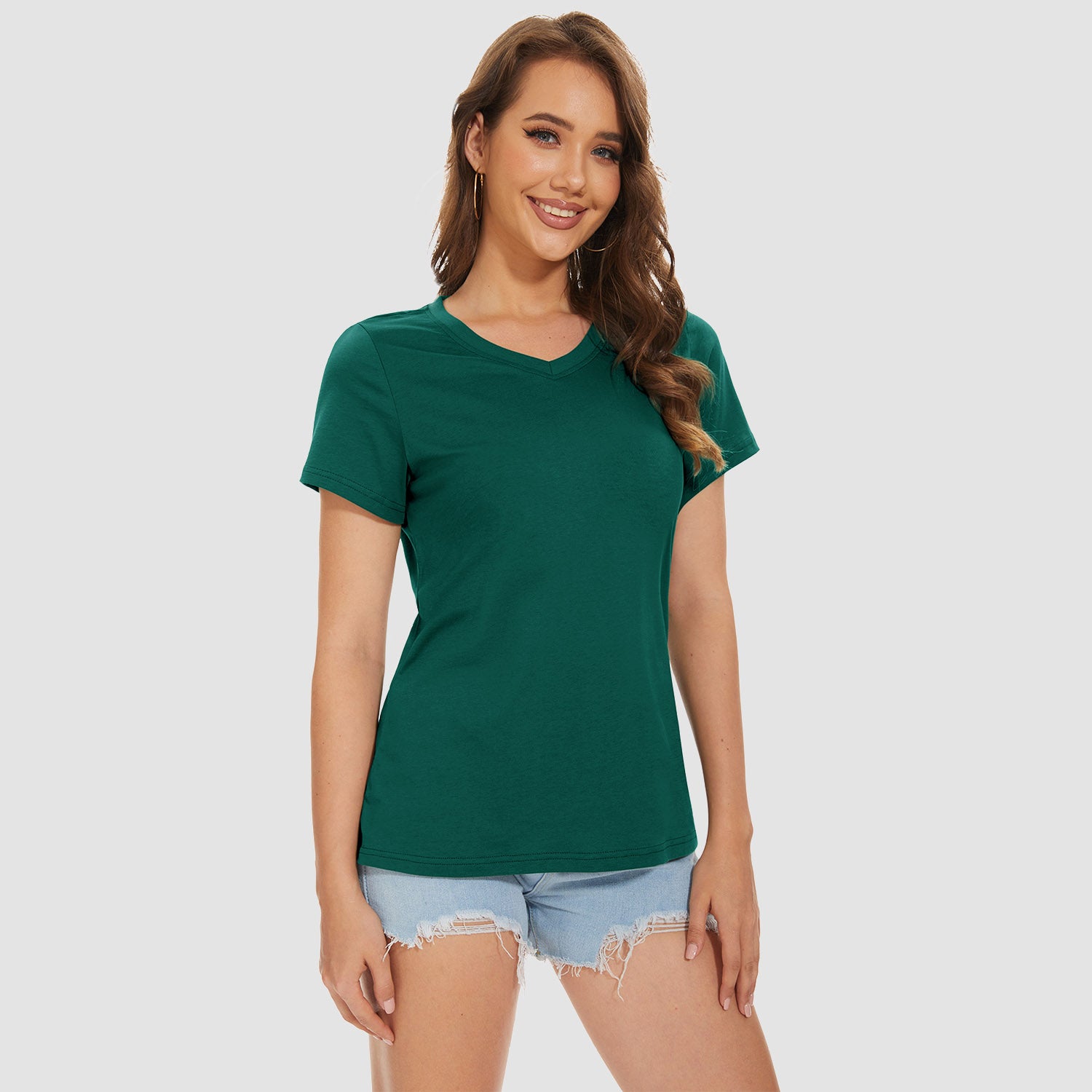 Women's V-Neck T-Shirt Quick Dry Cotton Basic Top