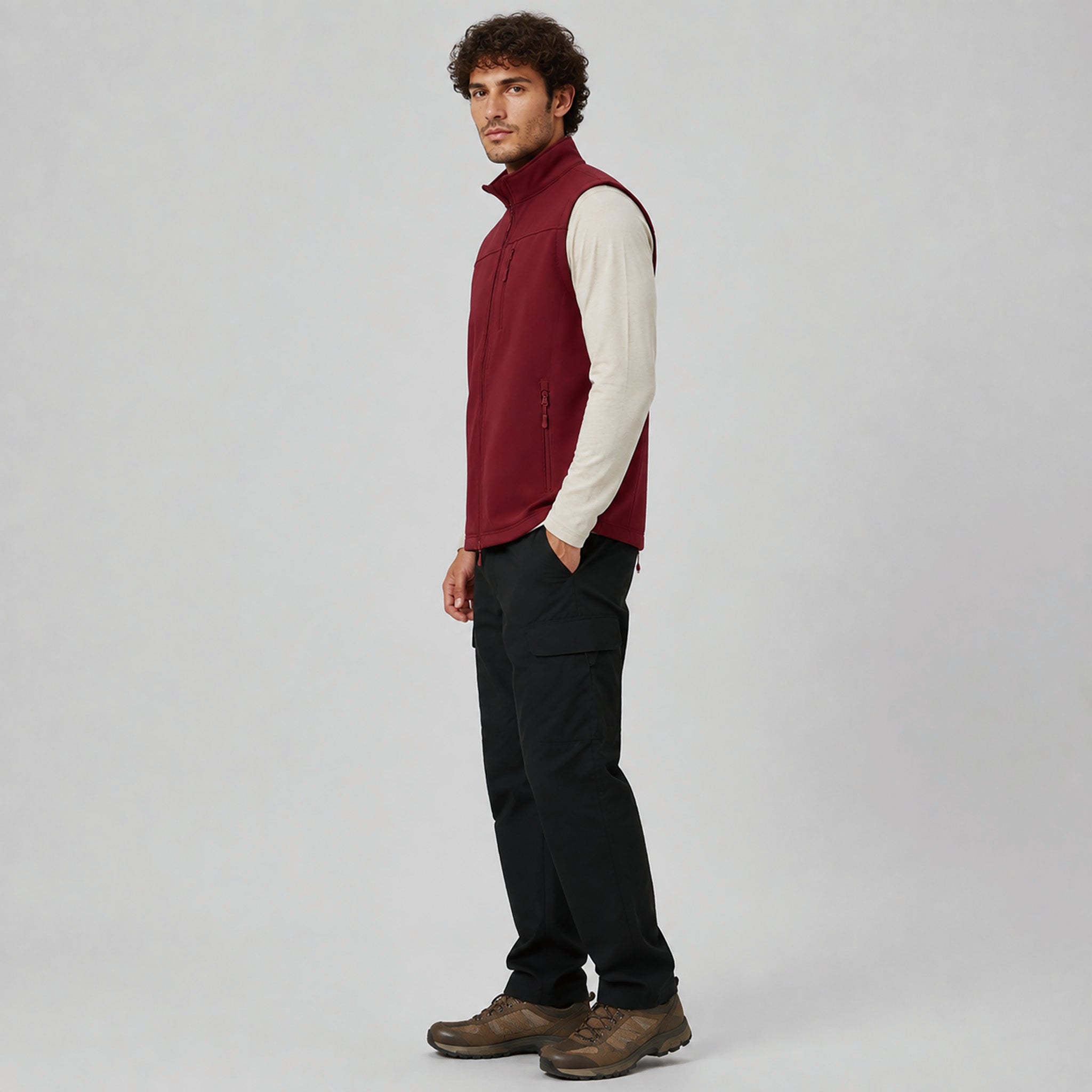 Men's Waterproof Softshell Vest 6-Pocket Fleece Lined Golf Windbreaker