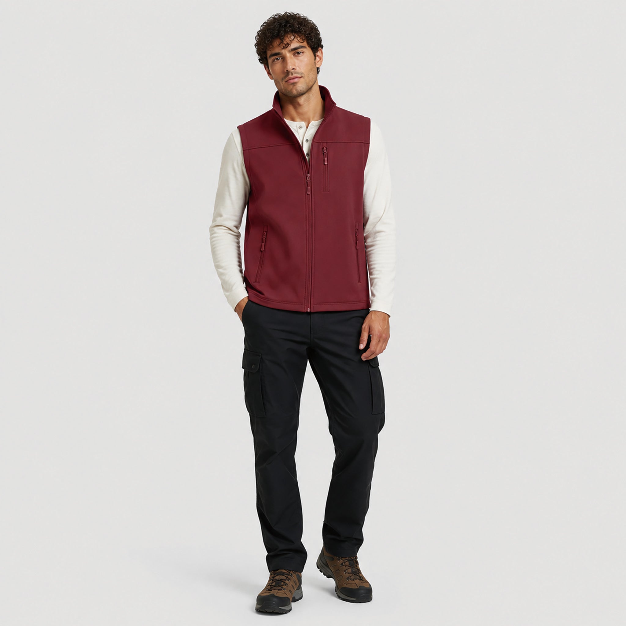 Men's Waterproof Softshell Vest 6-Pocket Fleece Lined Golf Windbreaker