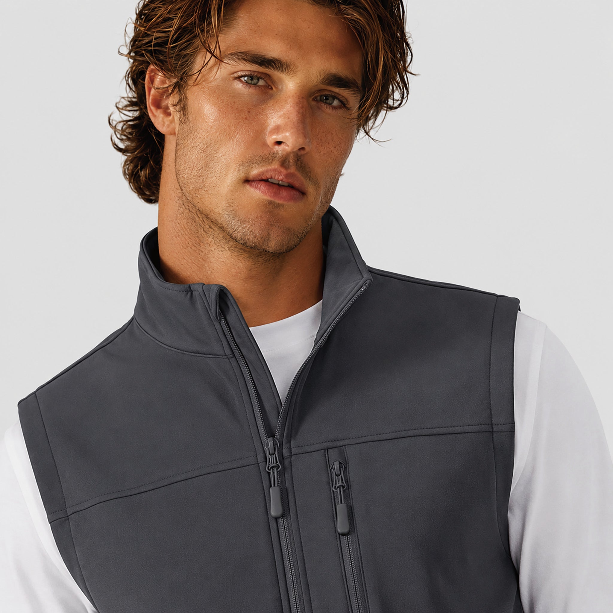 Men's Waterproof Softshell Vest 6-Pocket Fleece Lined Golf Windbreaker