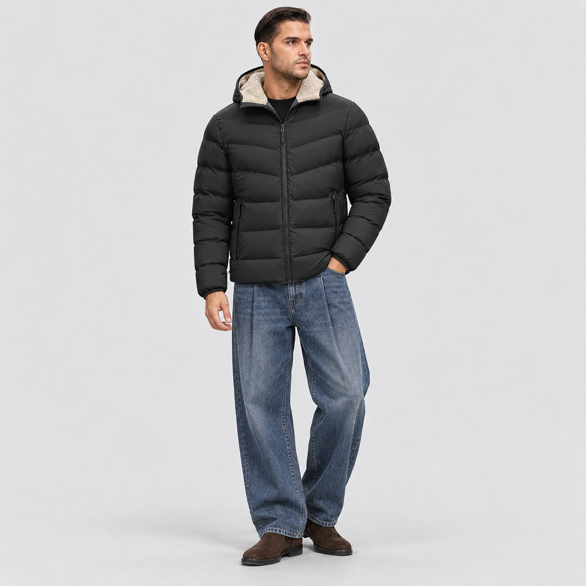 Men's Lightweight Quilted Puffer Jacket with Hood