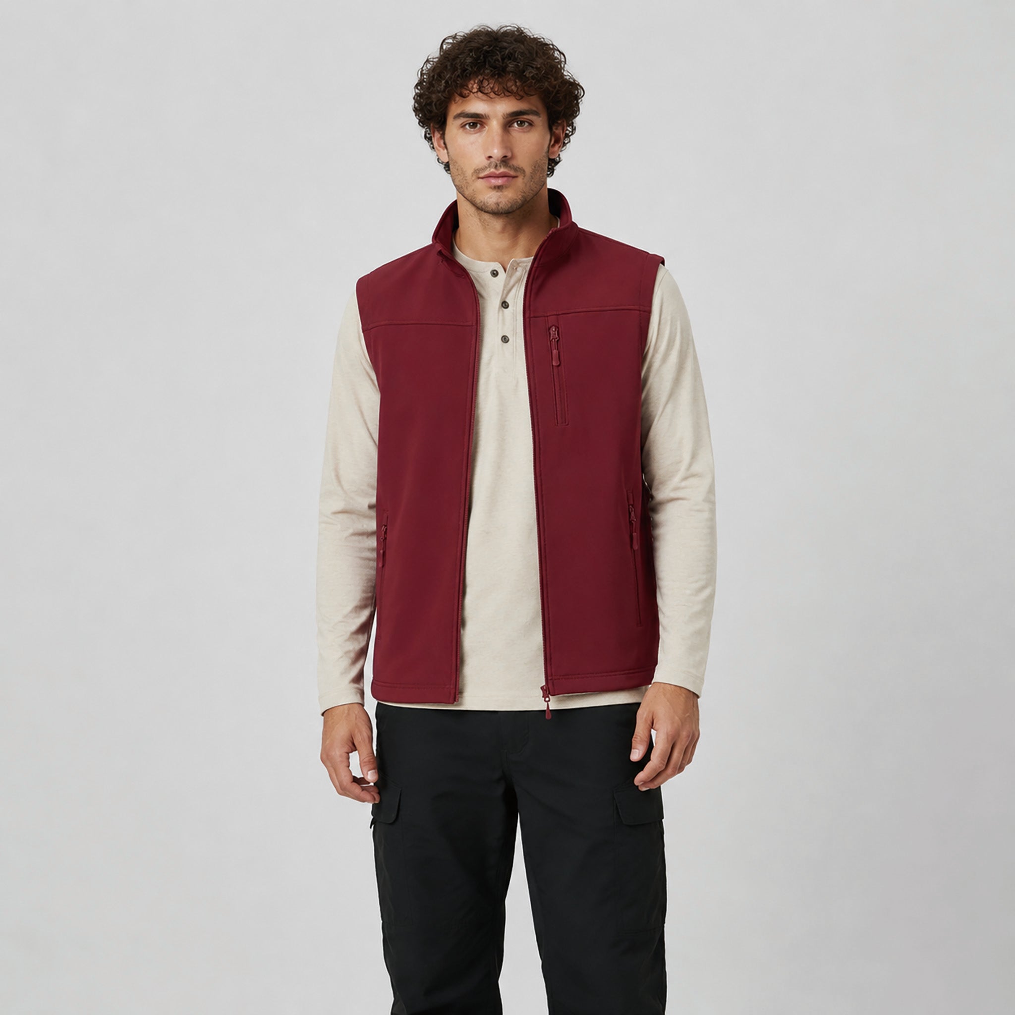 Men's Waterproof Softshell Vest 6-Pocket Fleece Lined Golf Windbreaker