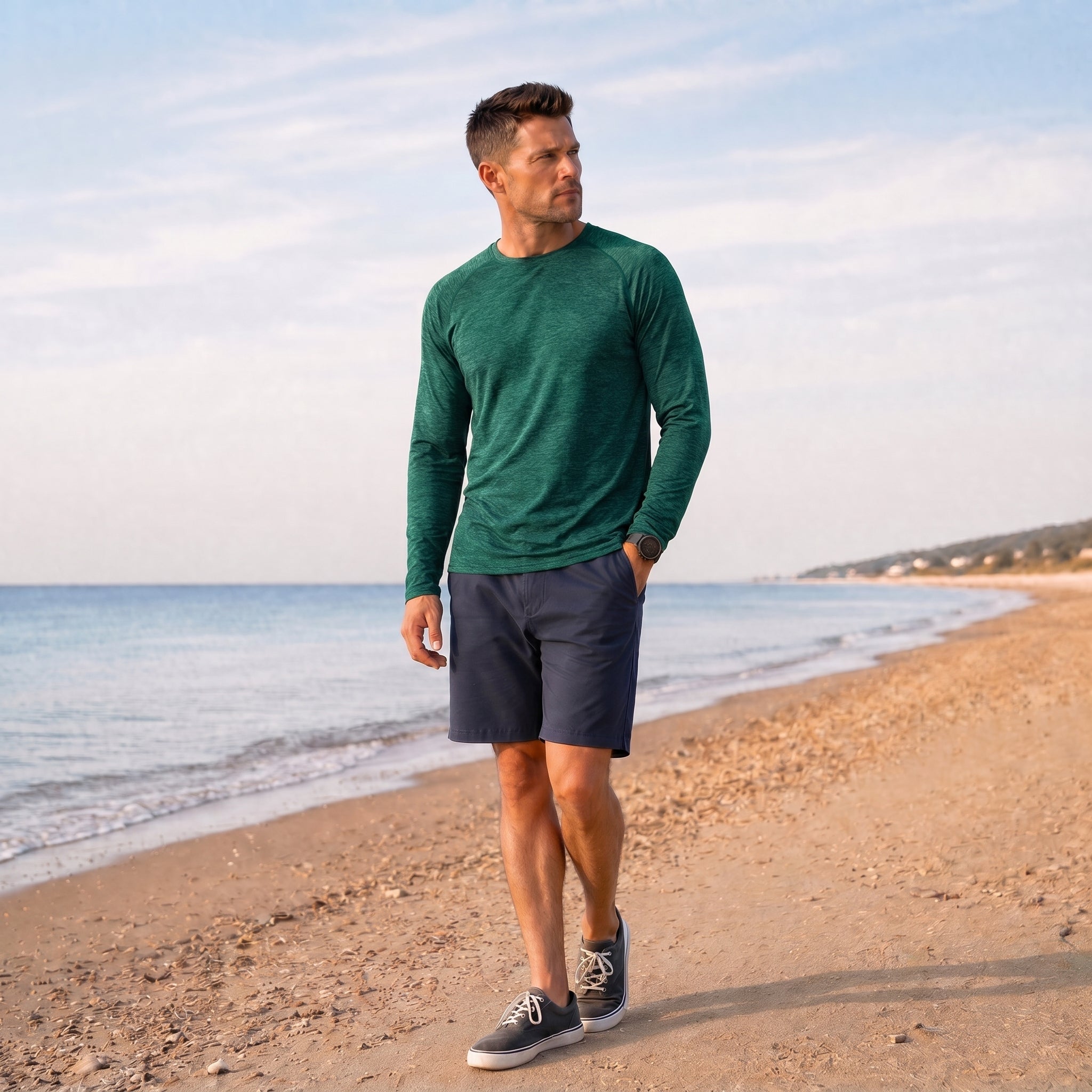Jade Green MAGCOMSEN Men UPF 50 Plus Sun Protection Shirt - Quick Dry Cooling Long Sleeve Raglan Tee in #Color_Jade Green