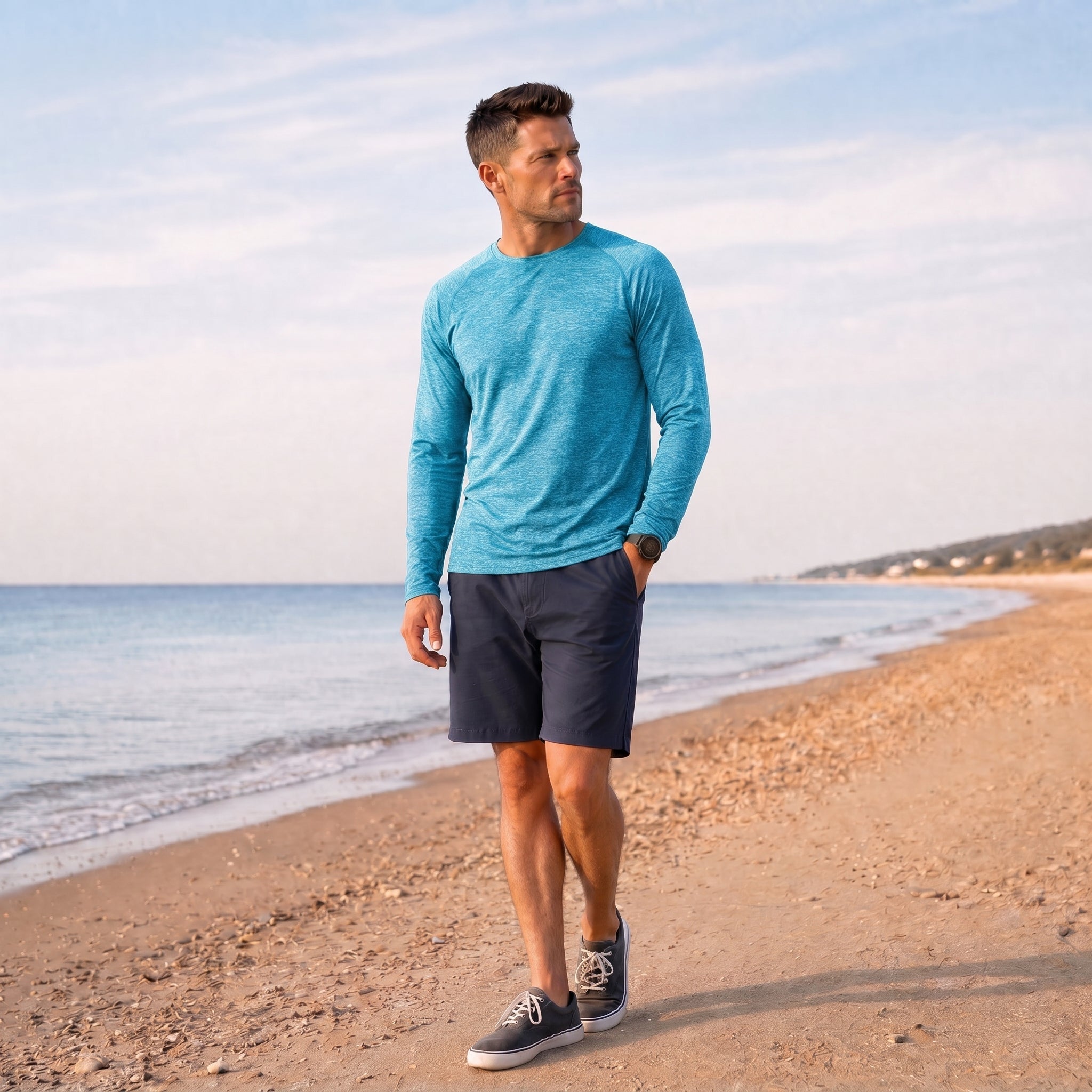 Light Green MAGCOMSEN Men UPF 50 Plus Sun Protection Shirt - Quick Dry Cooling Long Sleeve Raglan Tee in #Color_Light Green