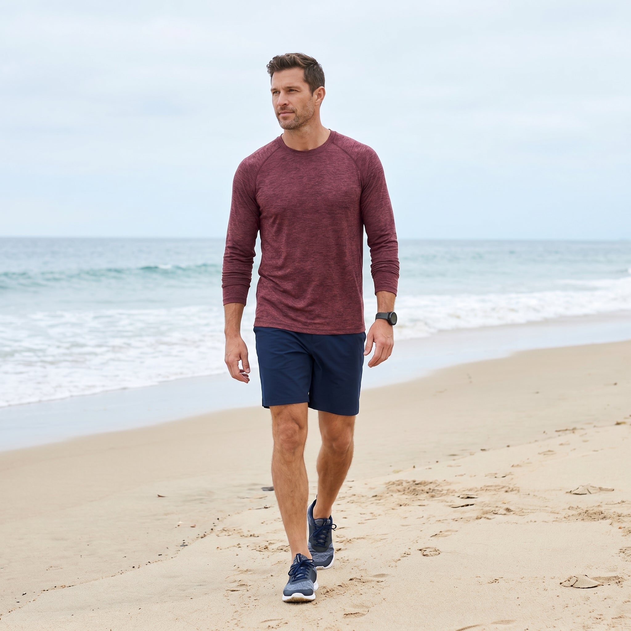 Wine MAGCOMSEN Men UPF 50 Plus Sun Protection Shirt - Quick Dry Cooling Long Sleeve Raglan Tee in #Color_Wine