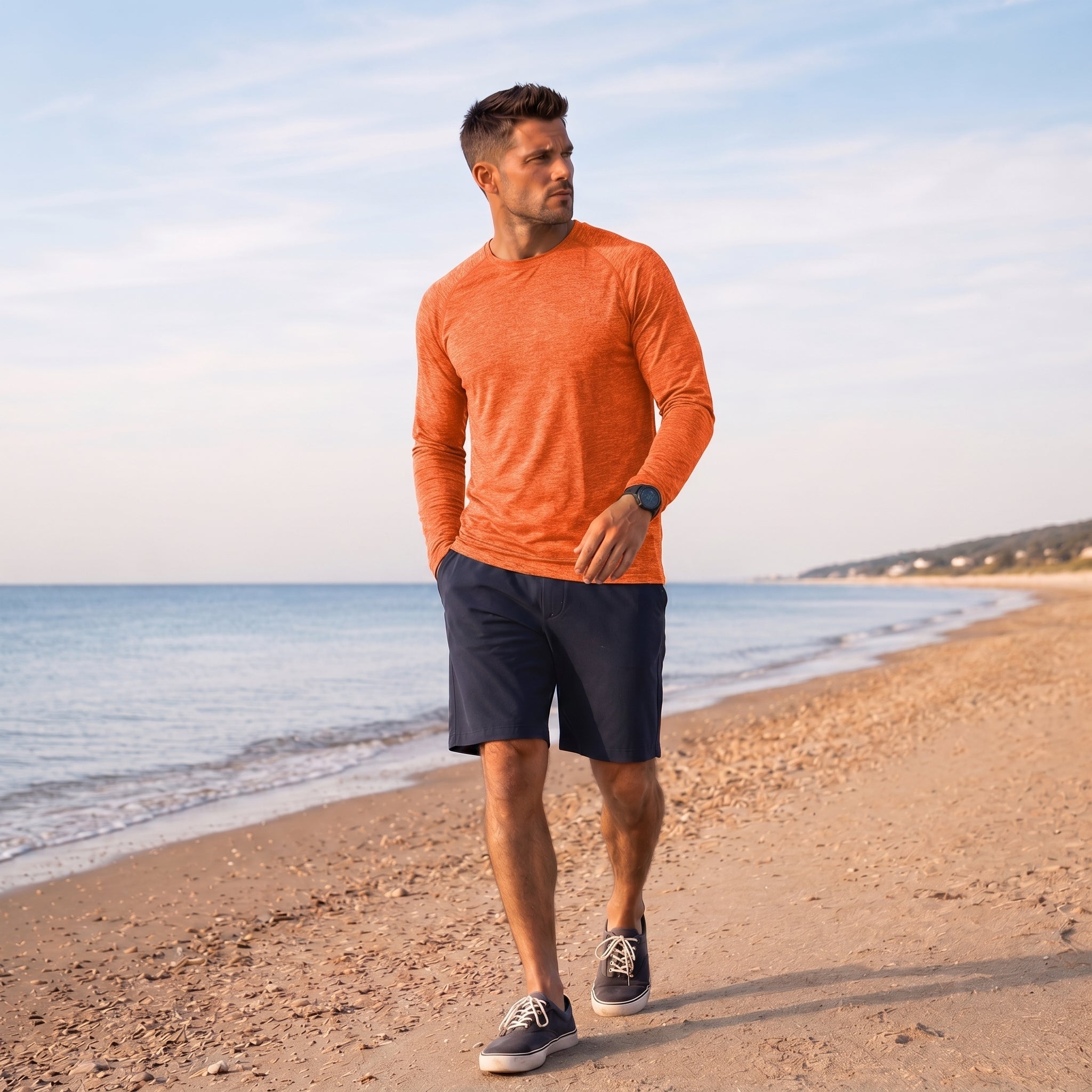 Orange MAGCOMSEN Men UPF 50 Plus Sun Protection Shirt - Quick Dry Cooling Long Sleeve Raglan Tee in #Color_Orange