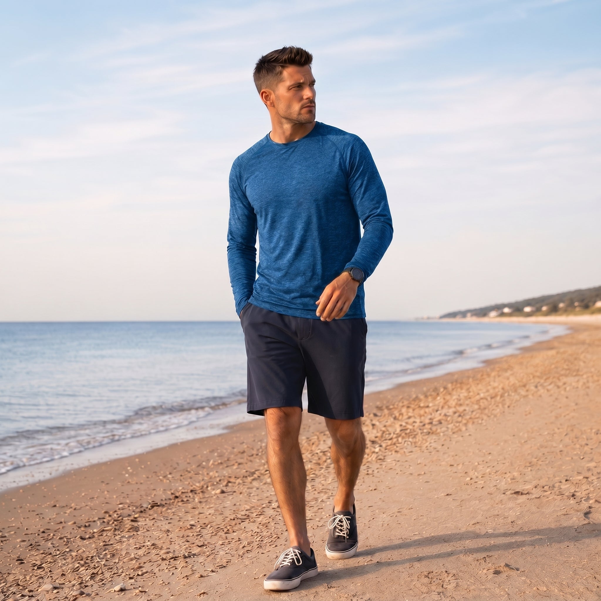 Medium Blue MAGCOMSEN Men UPF 50 Plus Sun Protection Shirt - Quick Dry Cooling Long Sleeve Raglan Tee in #Color_Medium Blue