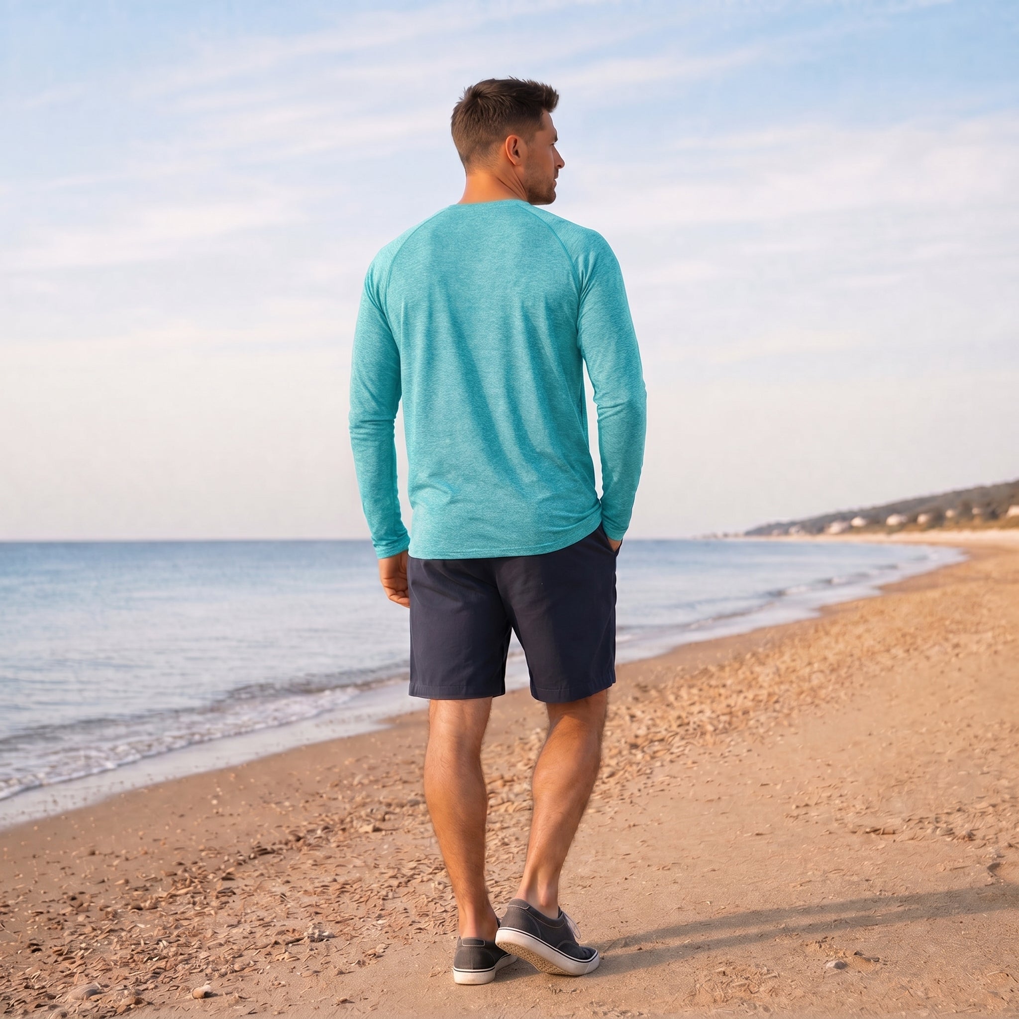 Water Blue MAGCOMSEN Men UPF 50 Plus Sun Protection Shirt - Quick Dry Cooling Long Sleeve Raglan Tee in #Color_Water Blue