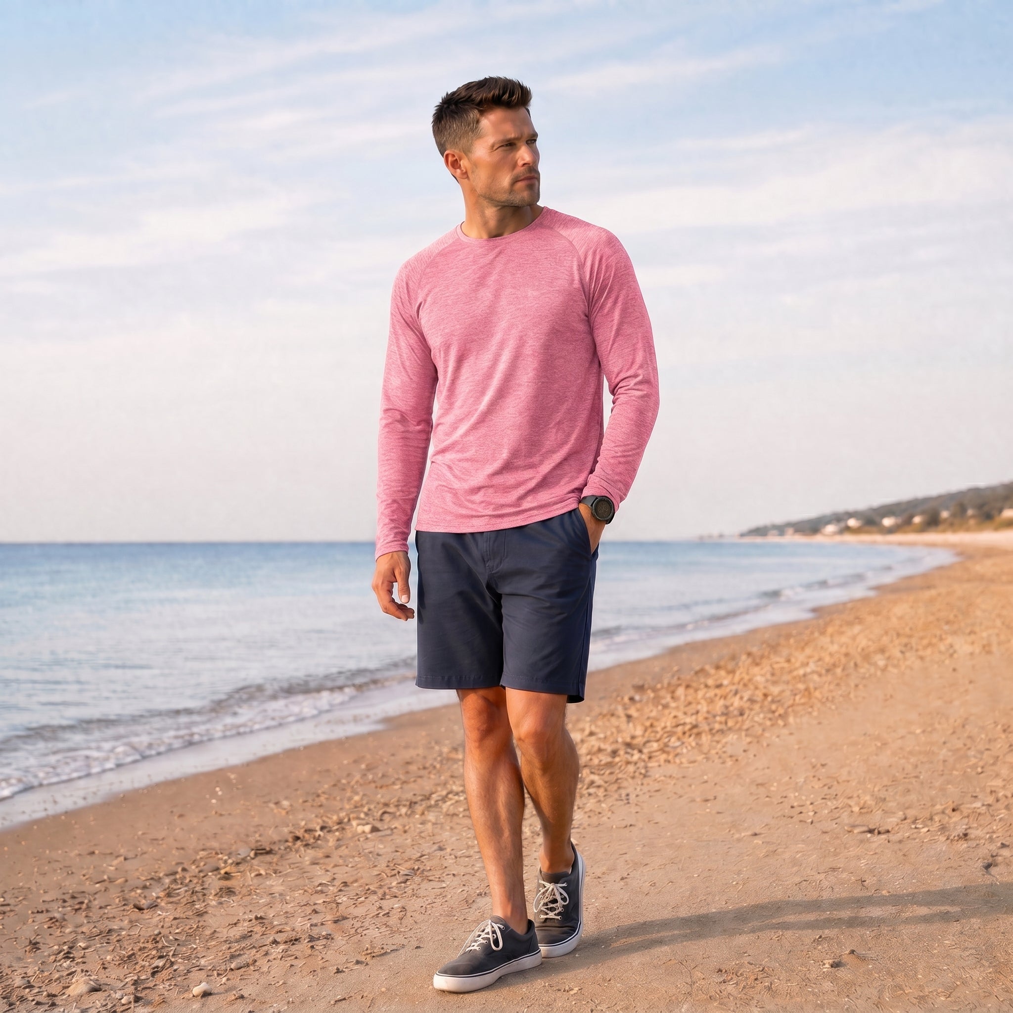 Pink MAGCOMSEN Men UPF 50 Plus Sun Protection Shirt - Quick Dry Cooling Long Sleeve Raglan Tee in #Color_Pink