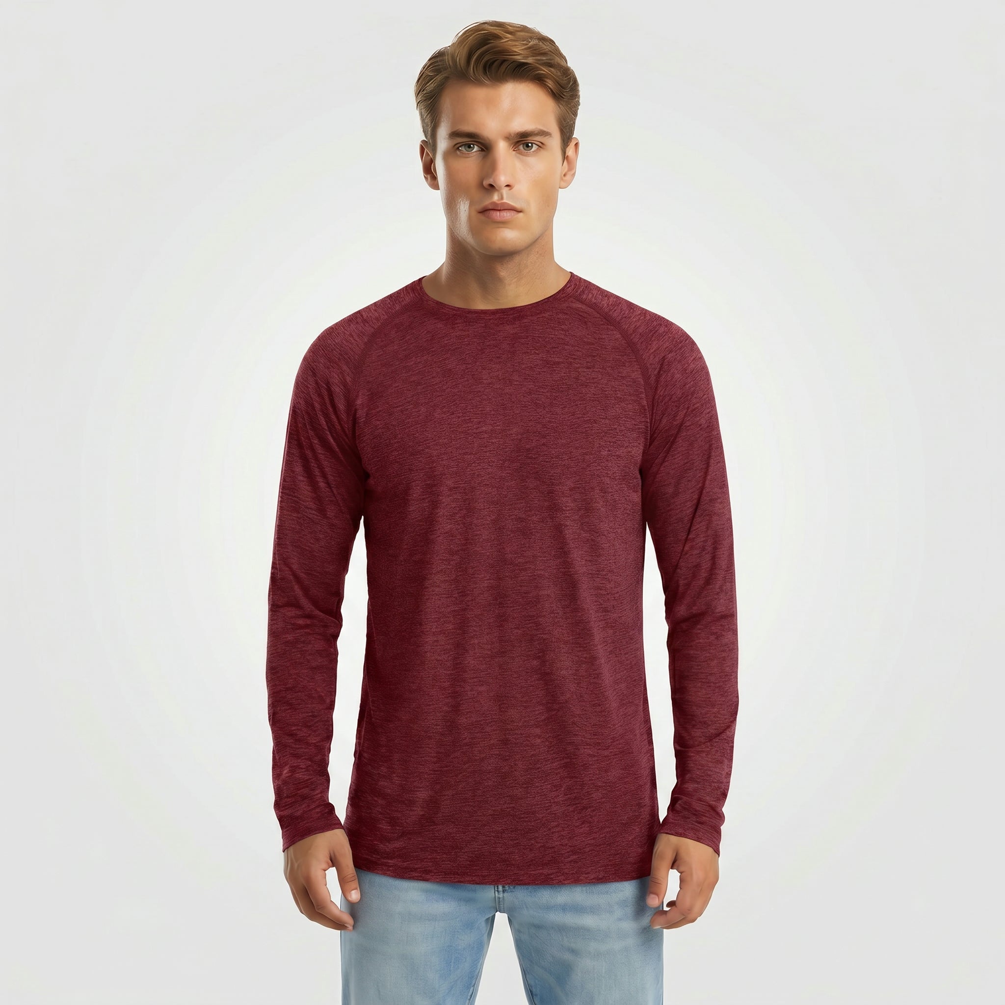 Wine MAGCOMSEN Men UPF 50 Plus Sun Protection Shirt - Quick Dry Cooling Long Sleeve Raglan Tee in #Color_Wine