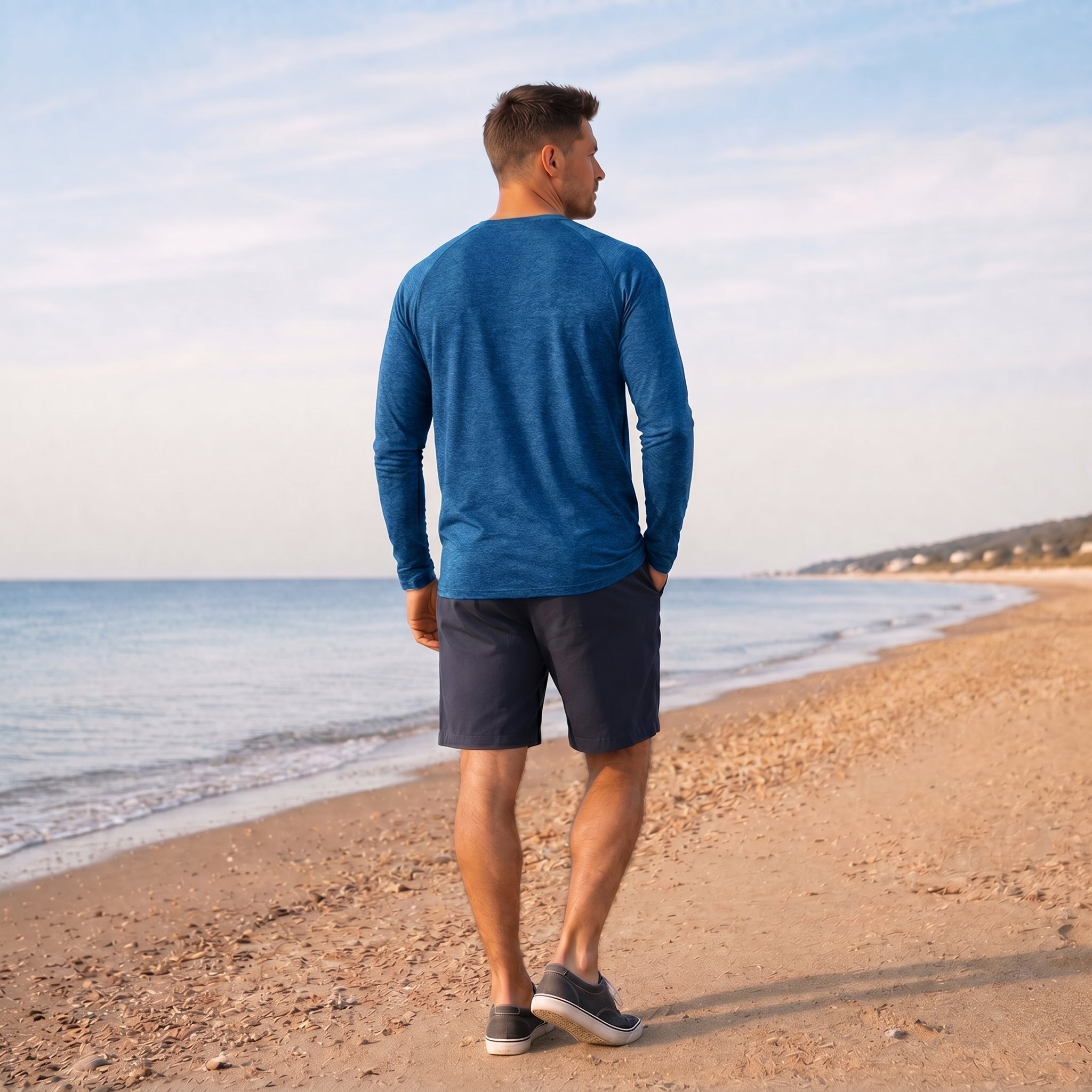 Medium Blue MAGCOMSEN Men UPF 50 Plus Sun Protection Shirt - Quick Dry Cooling Long Sleeve Raglan Tee in #Color_Medium Blue
