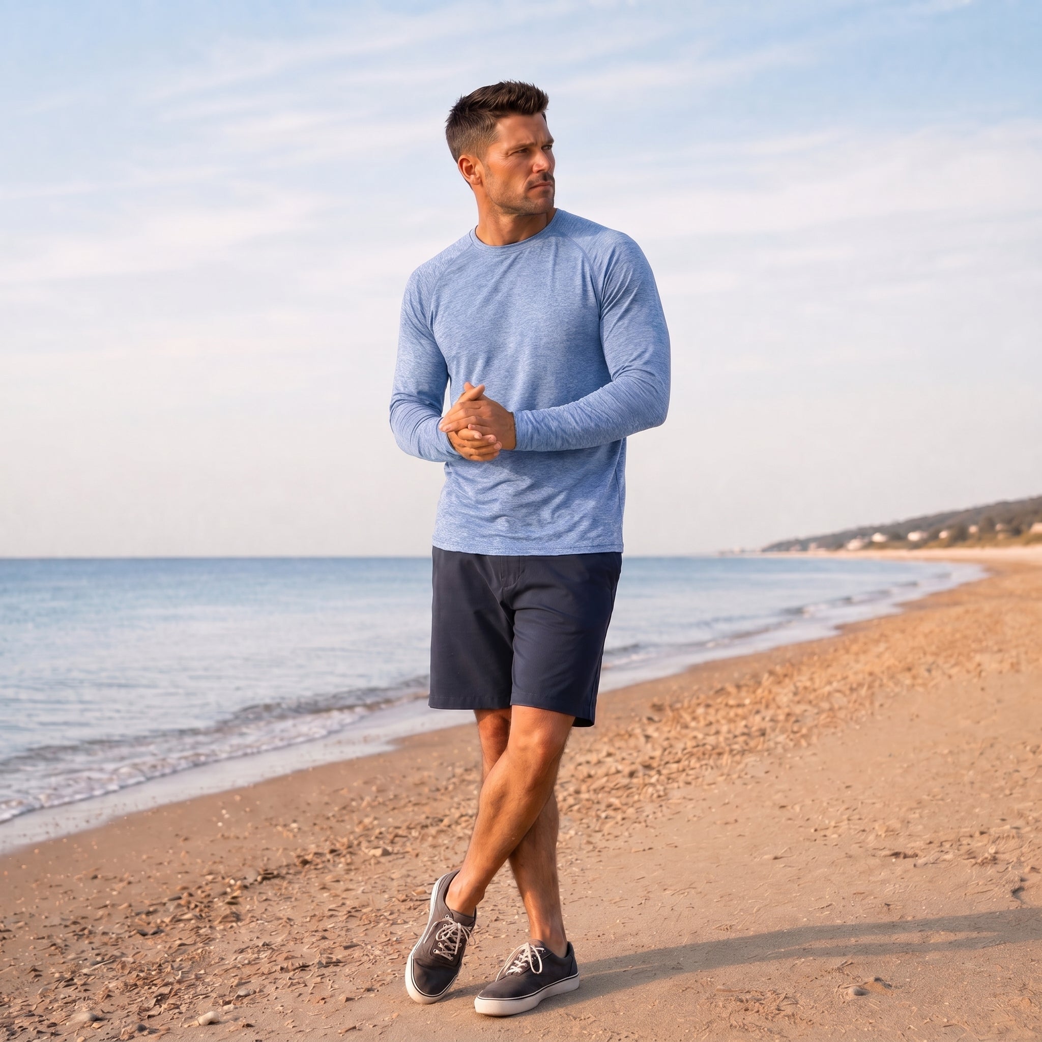 Light Blue MAGCOMSEN Men UPF 50 Plus Sun Protection Shirt - Quick Dry Cooling Long Sleeve Raglan Tee in #Color_Light Blue