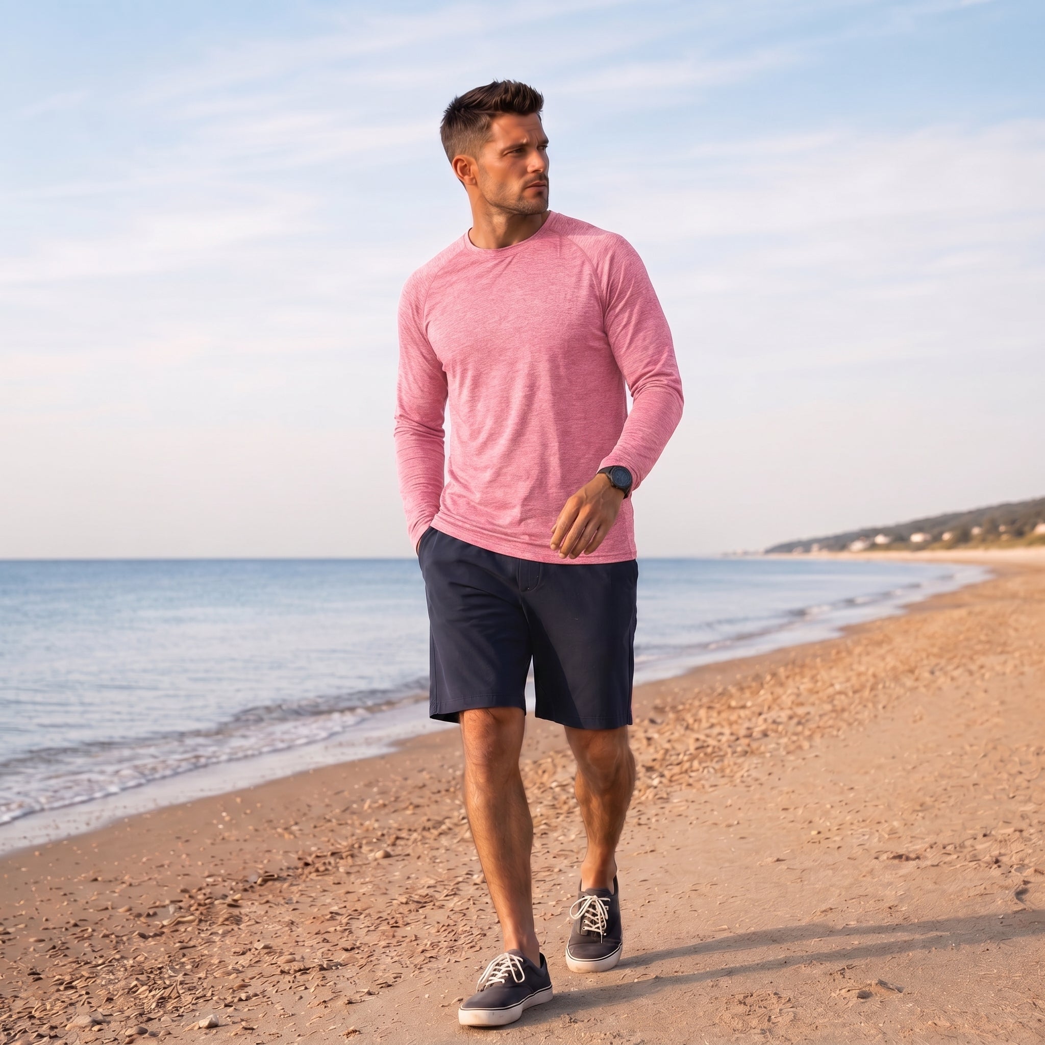Pink MAGCOMSEN Men UPF 50 Plus Sun Protection Shirt - Quick Dry Cooling Long Sleeve Raglan Tee in #Color_Pink