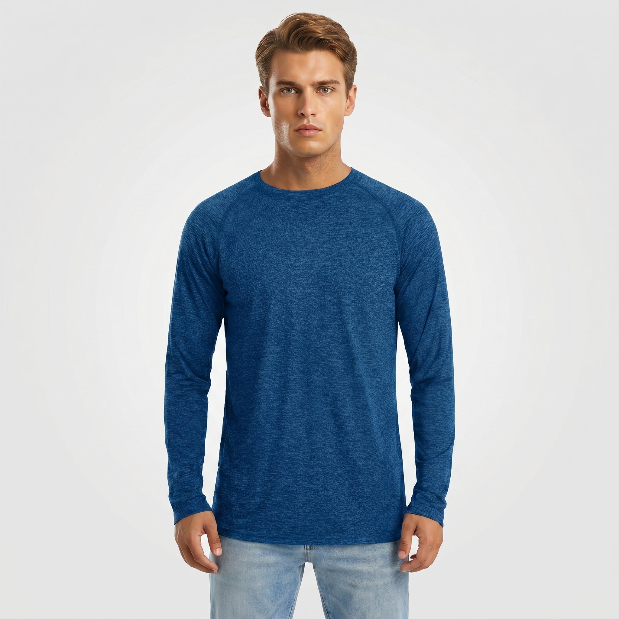 Medium Blue MAGCOMSEN Men UPF 50 Plus Sun Protection Shirt - Quick Dry Cooling Long Sleeve Raglan Tee in #Color_Medium Blue