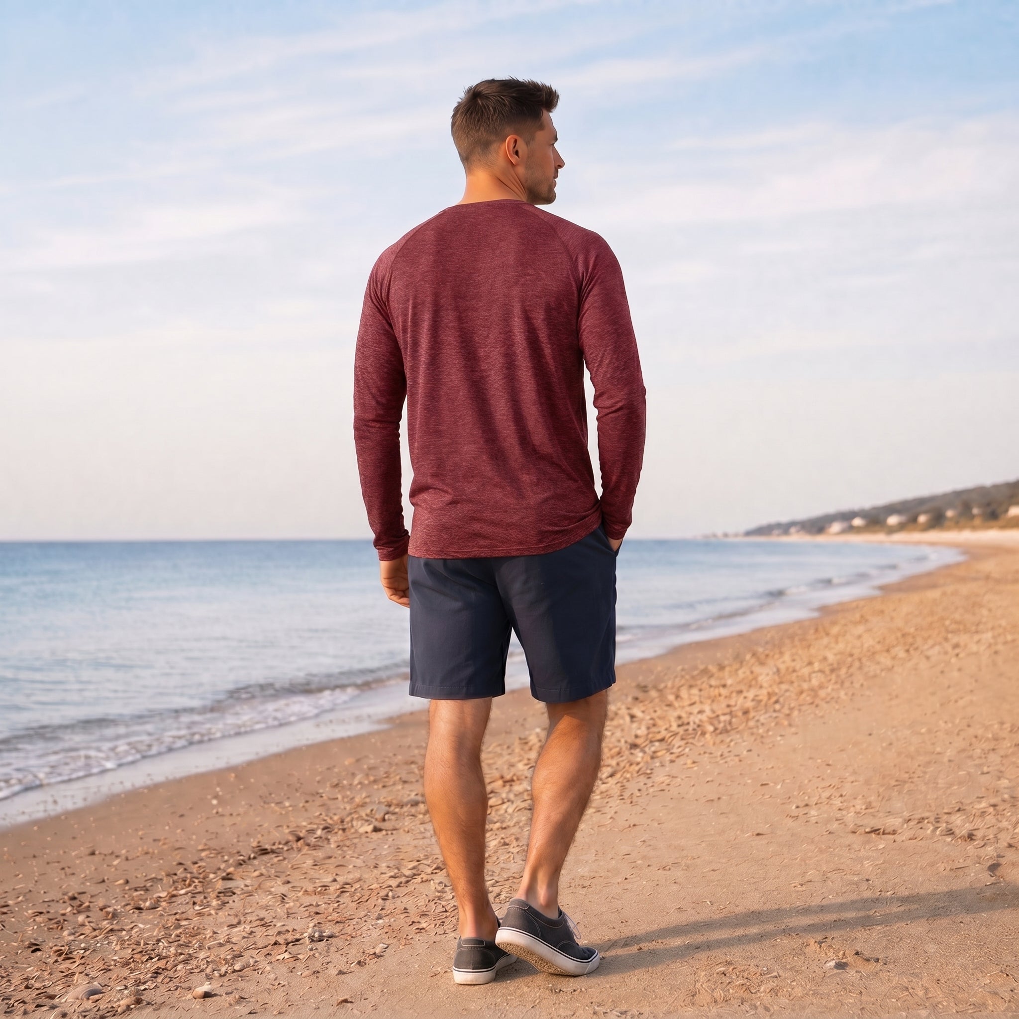 Wine MAGCOMSEN Men UPF 50 Plus Sun Protection Shirt - Quick Dry Cooling Long Sleeve Raglan Tee in #Color_Wine