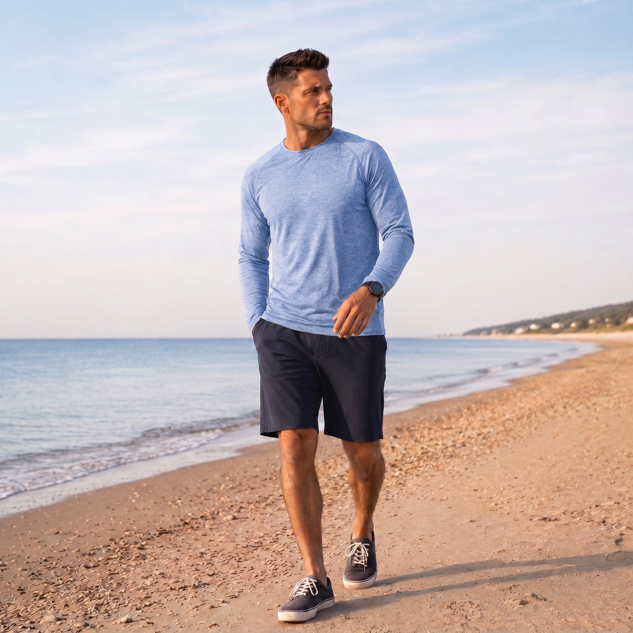 Light Blue MAGCOMSEN Men UPF 50 Plus Sun Protection Shirt - Quick Dry Cooling Long Sleeve Raglan Tee in #Color_Light Blue