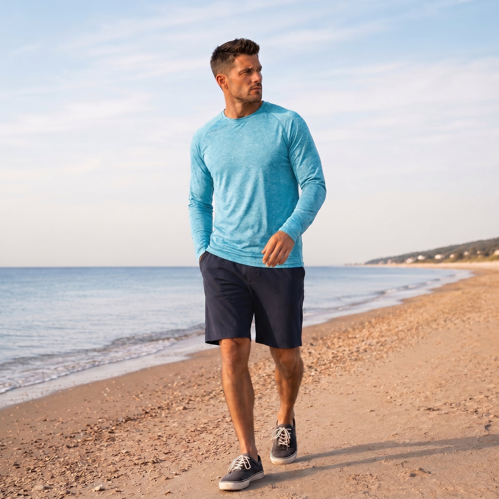 Light Green MAGCOMSEN Men UPF 50 Plus Sun Protection Shirt - Quick Dry Cooling Long Sleeve Raglan Tee in #Color_Light Green