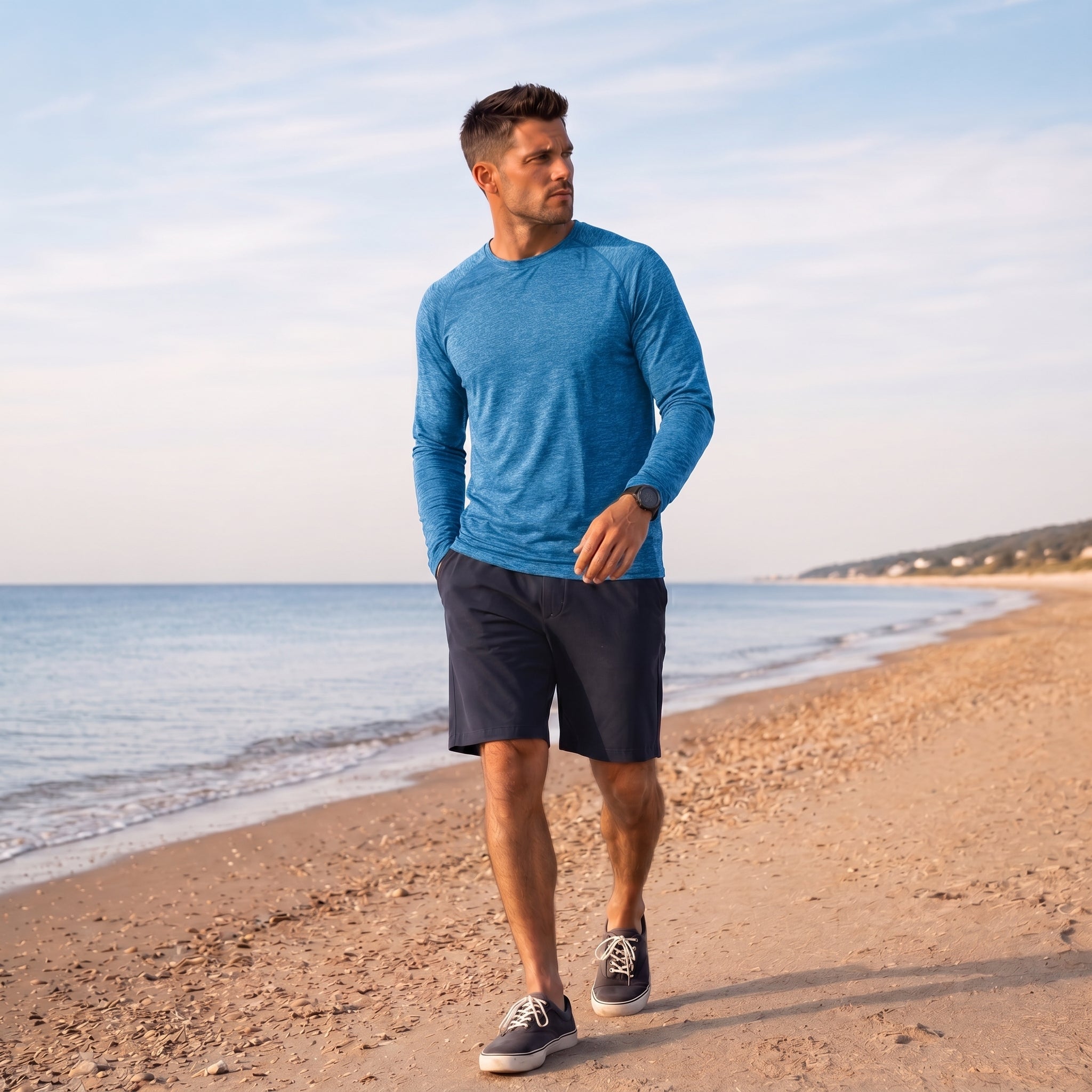 Sea Blue MAGCOMSEN Men UPF 50 Plus Sun Protection Shirt - Quick Dry Cooling Long Sleeve Raglan Tee in #Color_Sea Blue