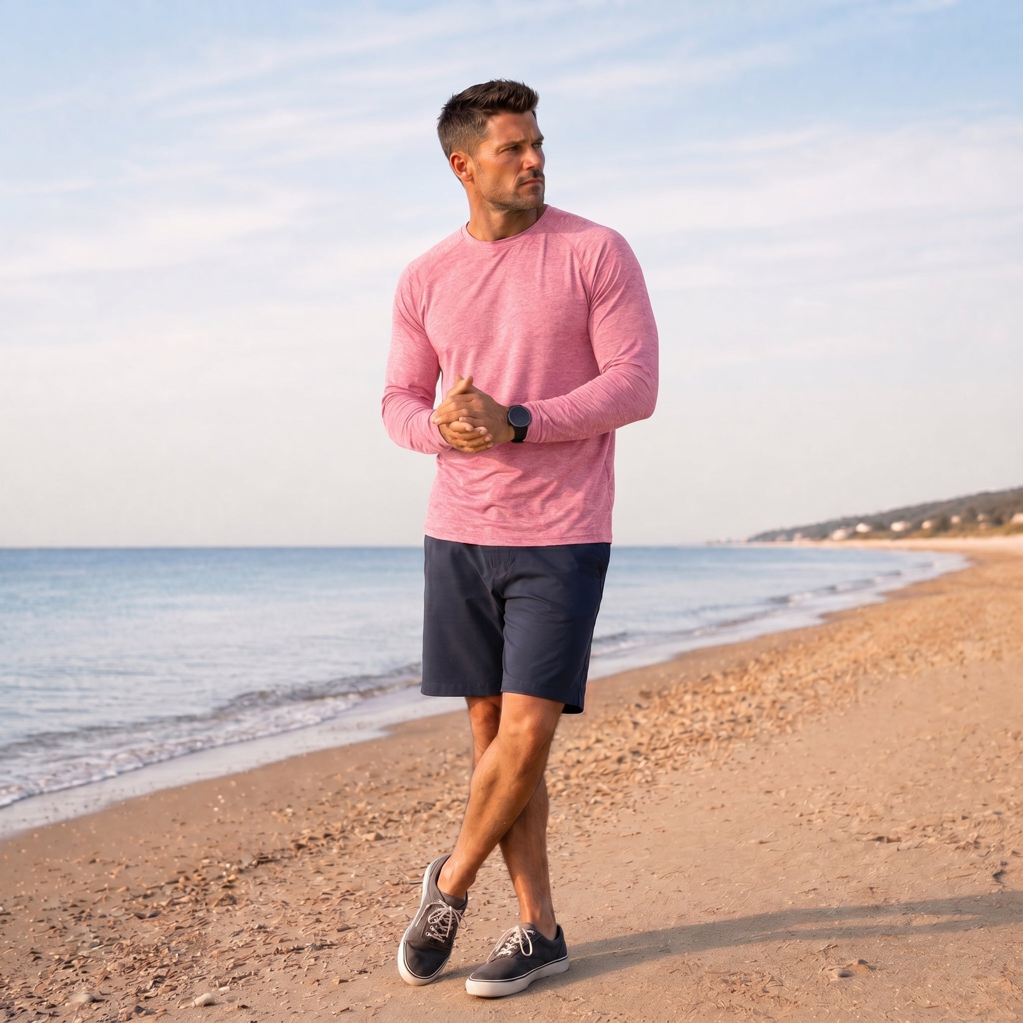 Pink MAGCOMSEN Men UPF 50 Plus Sun Protection Shirt - Quick Dry Cooling Long Sleeve Raglan Tee in #Color_Pink