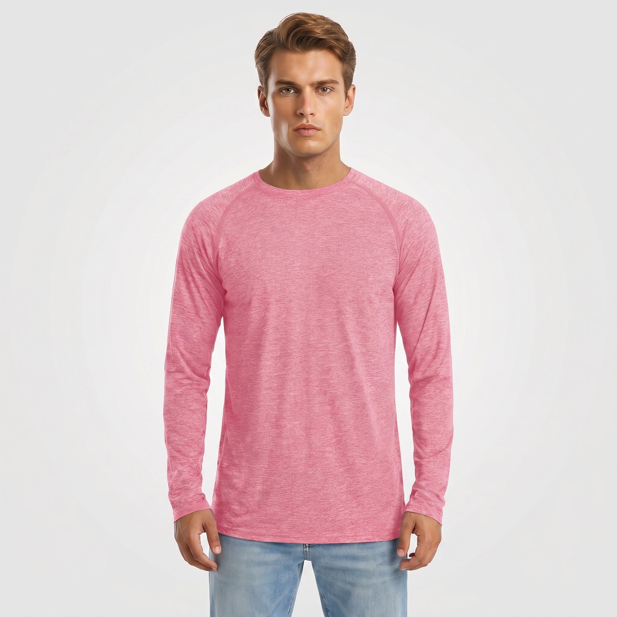 Pink MAGCOMSEN Men UPF 50 Plus Sun Protection Shirt - Quick Dry Cooling Long Sleeve Raglan Tee in #Color_Pink