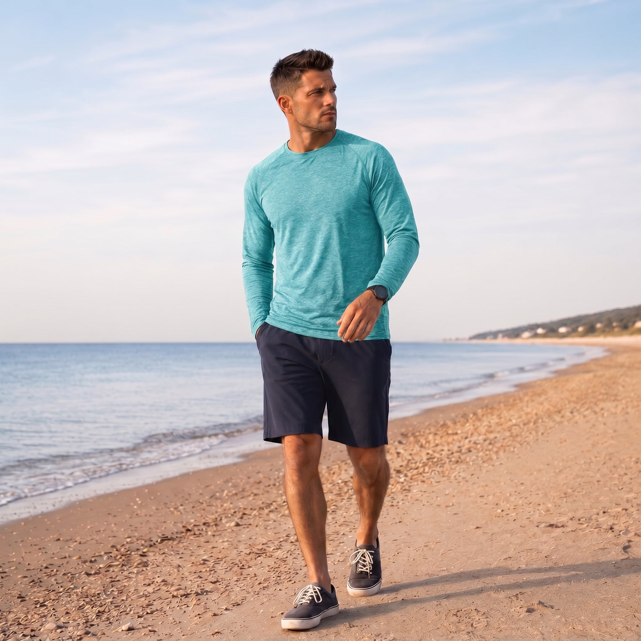 Water Blue MAGCOMSEN Men UPF 50 Plus Sun Protection Shirt - Quick Dry Cooling Long Sleeve Raglan Tee in #Color_Water Blue