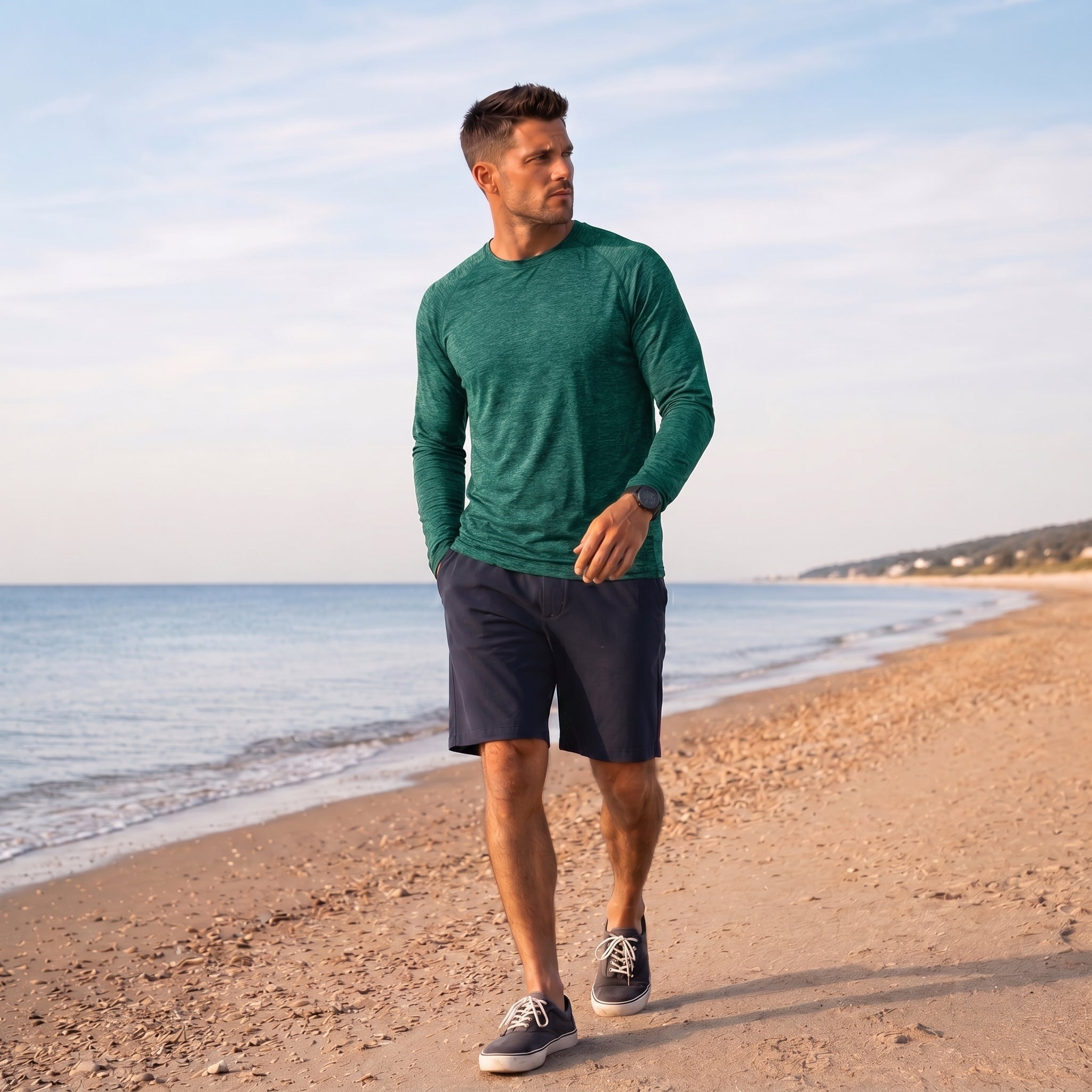 Jade Green MAGCOMSEN Men UPF 50 Plus Sun Protection Shirt - Quick Dry Cooling Long Sleeve Raglan Tee in #Color_Jade Green