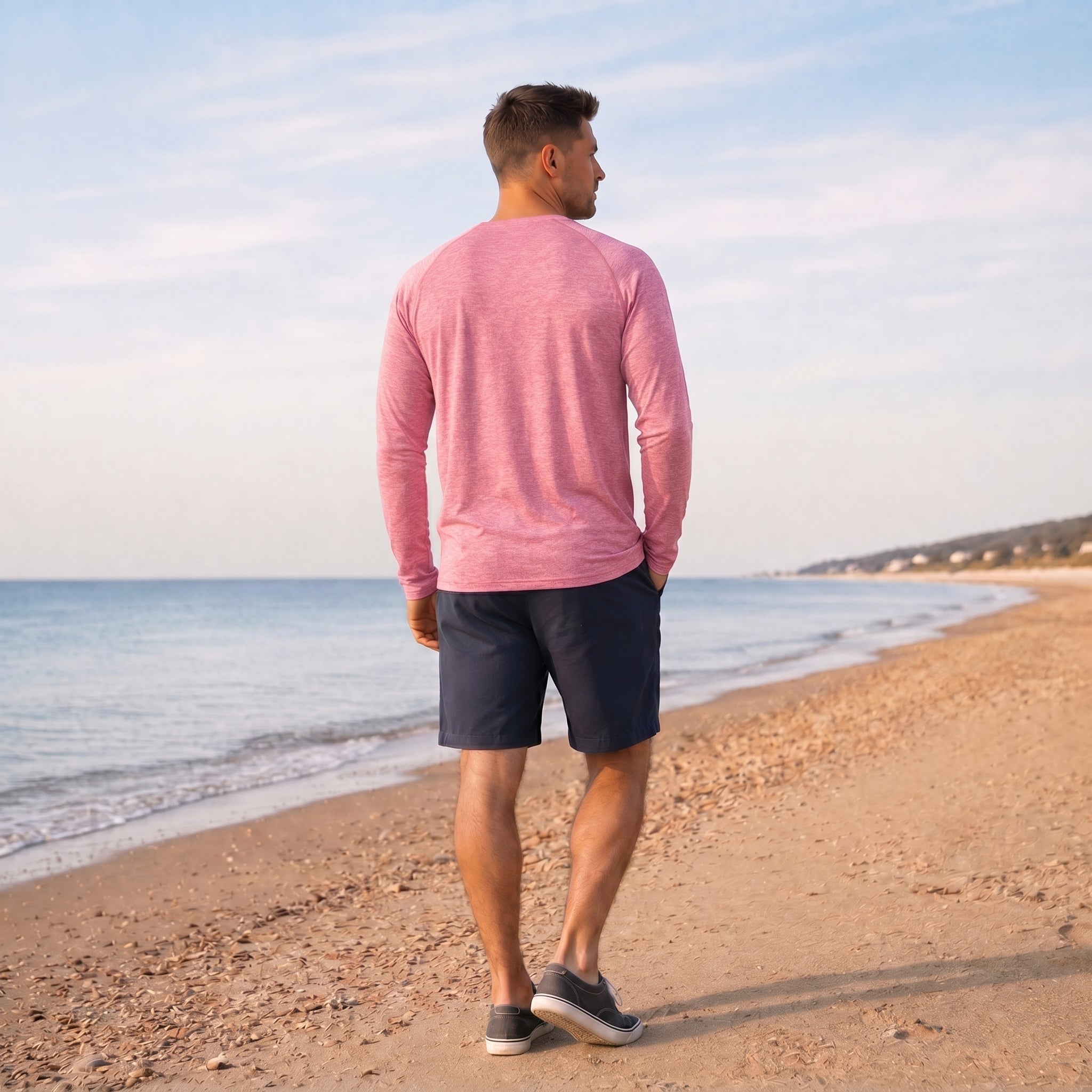 Pink MAGCOMSEN Men UPF 50 Plus Sun Protection Shirt - Quick Dry Cooling Long Sleeve Raglan Tee in #Color_Pink