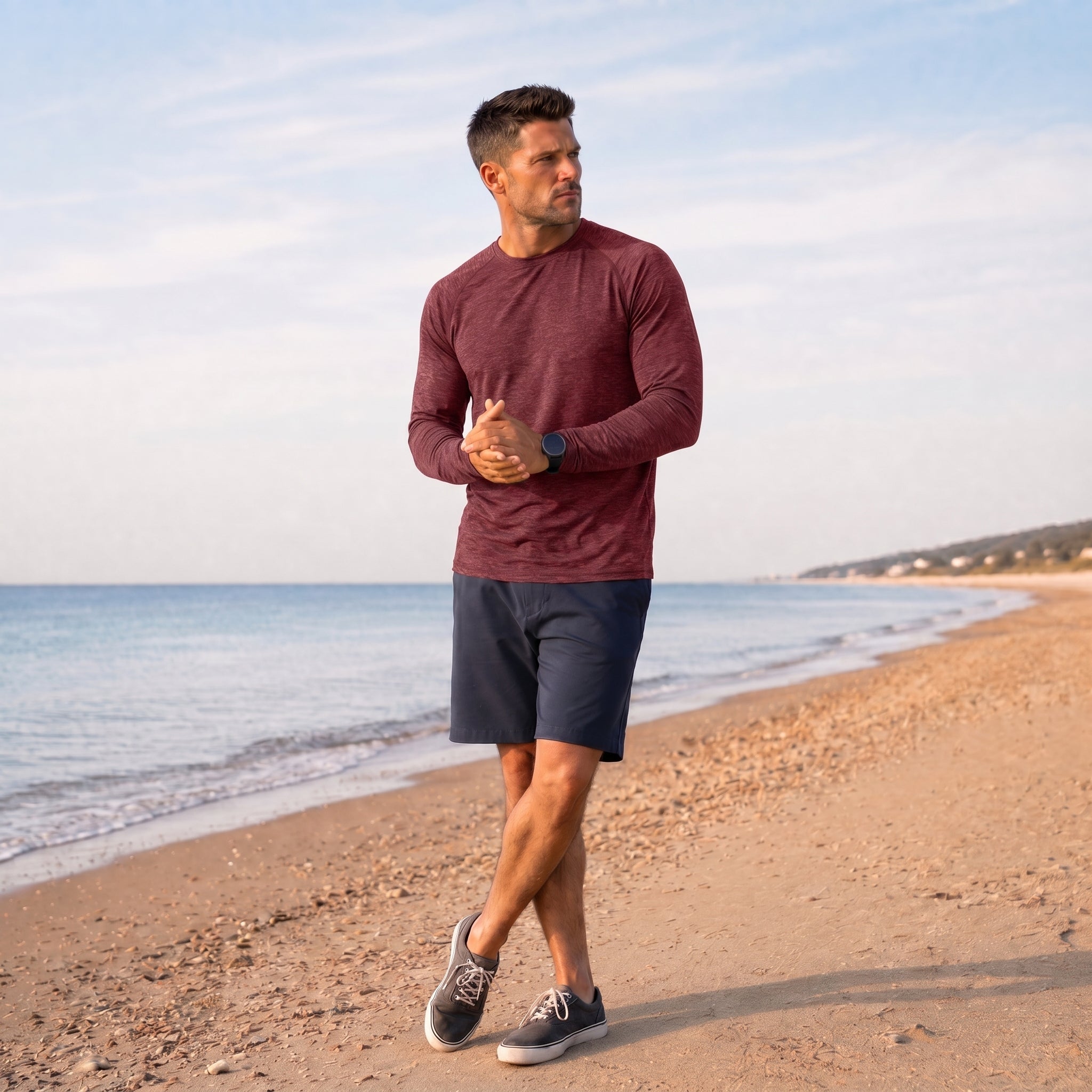 Wine MAGCOMSEN Men UPF 50 Plus Sun Protection Shirt - Quick Dry Cooling Long Sleeve Raglan Tee in #Color_Wine