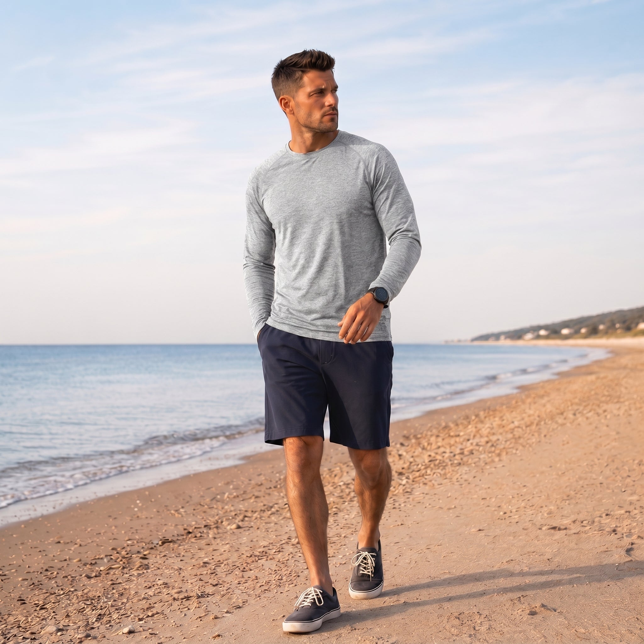 Light Grey MAGCOMSEN Men UPF 50 Plus Sun Protection Shirt - Quick Dry Cooling Long Sleeve Raglan Tee in #Color_Light Grey