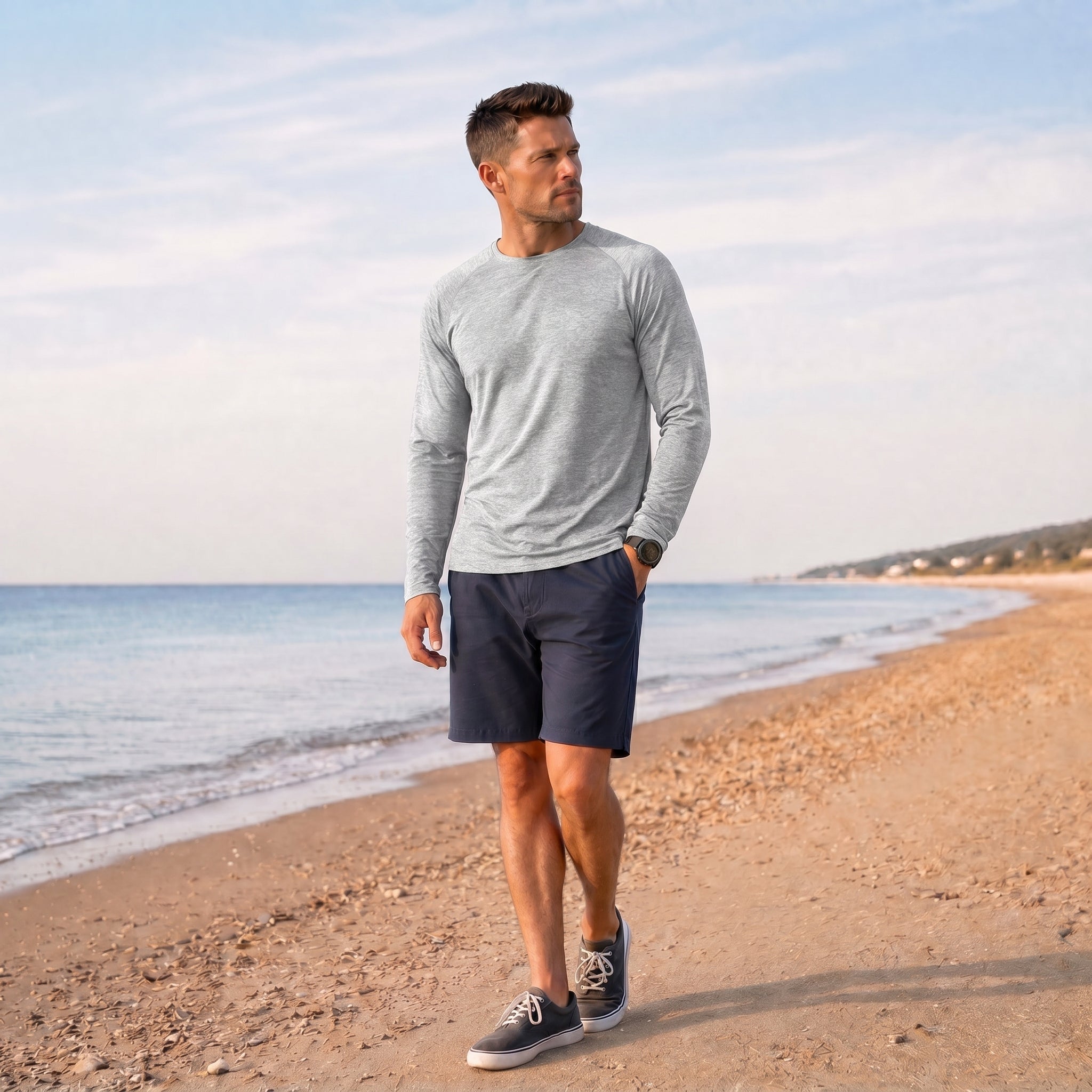 Light Grey MAGCOMSEN Men UPF 50 Plus Sun Protection Shirt - Quick Dry Cooling Long Sleeve Raglan Tee in #Color_Light Grey