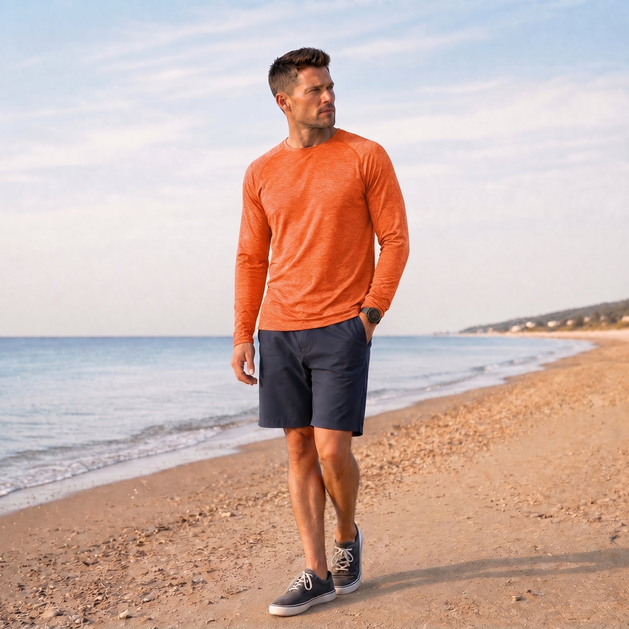 Orange MAGCOMSEN Men UPF 50 Plus Sun Protection Shirt - Quick Dry Cooling Long Sleeve Raglan Tee in #Color_Orange