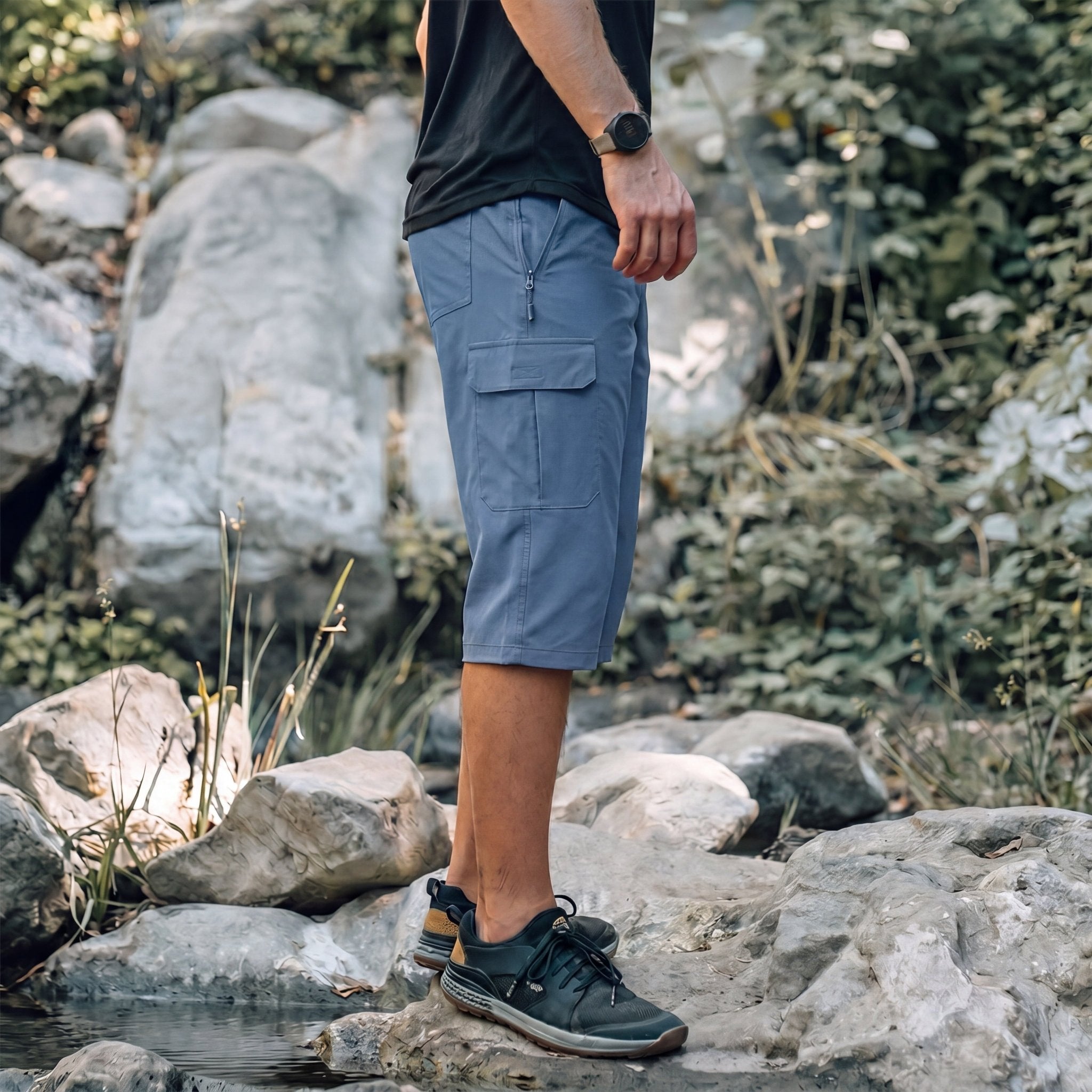 Men's 3/4 Hiking Capri Pants - Quick Dry Below Knee Shorts with 5 Pockets Light Blue by MAGCOMSEN