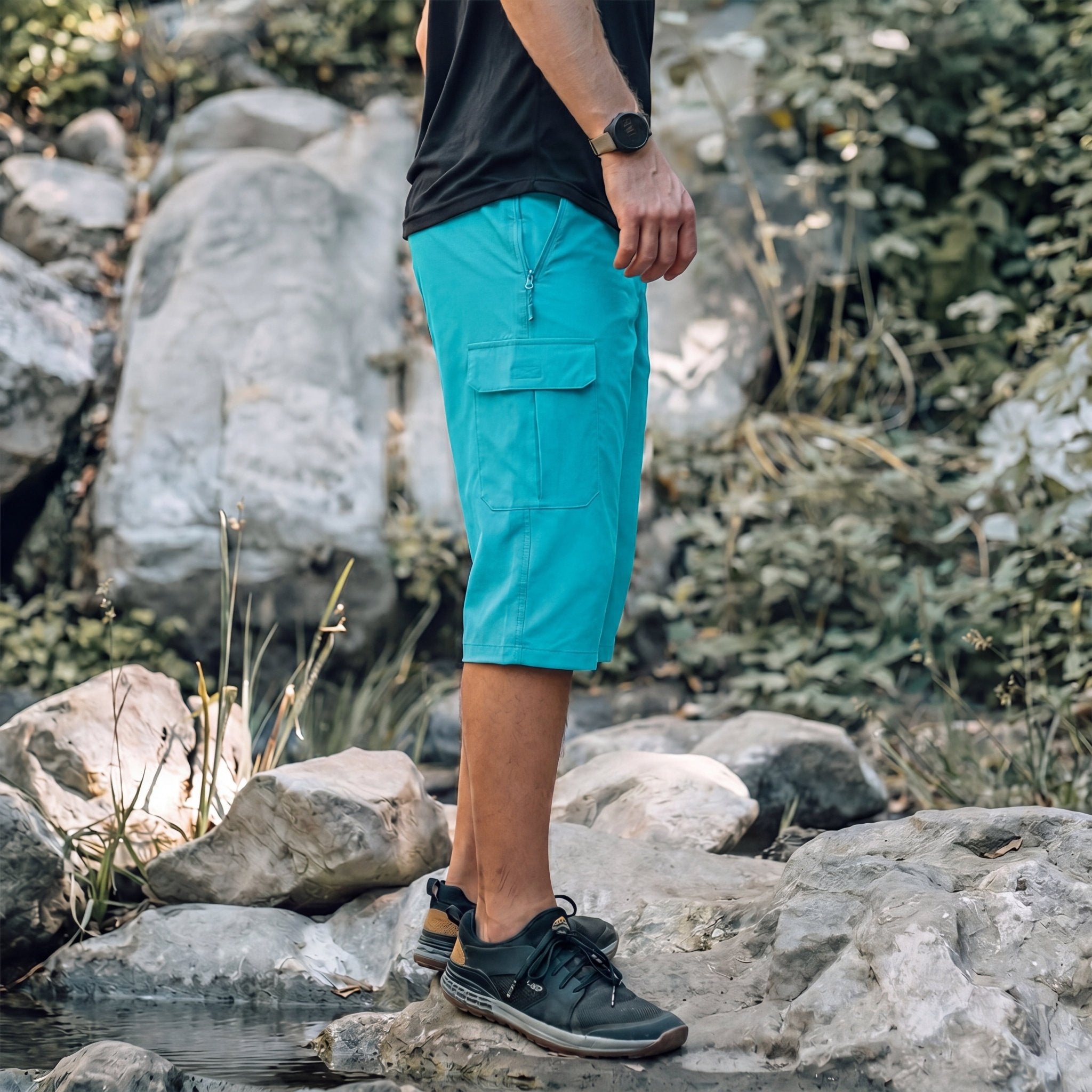 Men's 3/4 Hiking Capri Pants - Quick Dry Below Knee Shorts with 5 Pockets Lake Blue by MAGCOMSEN