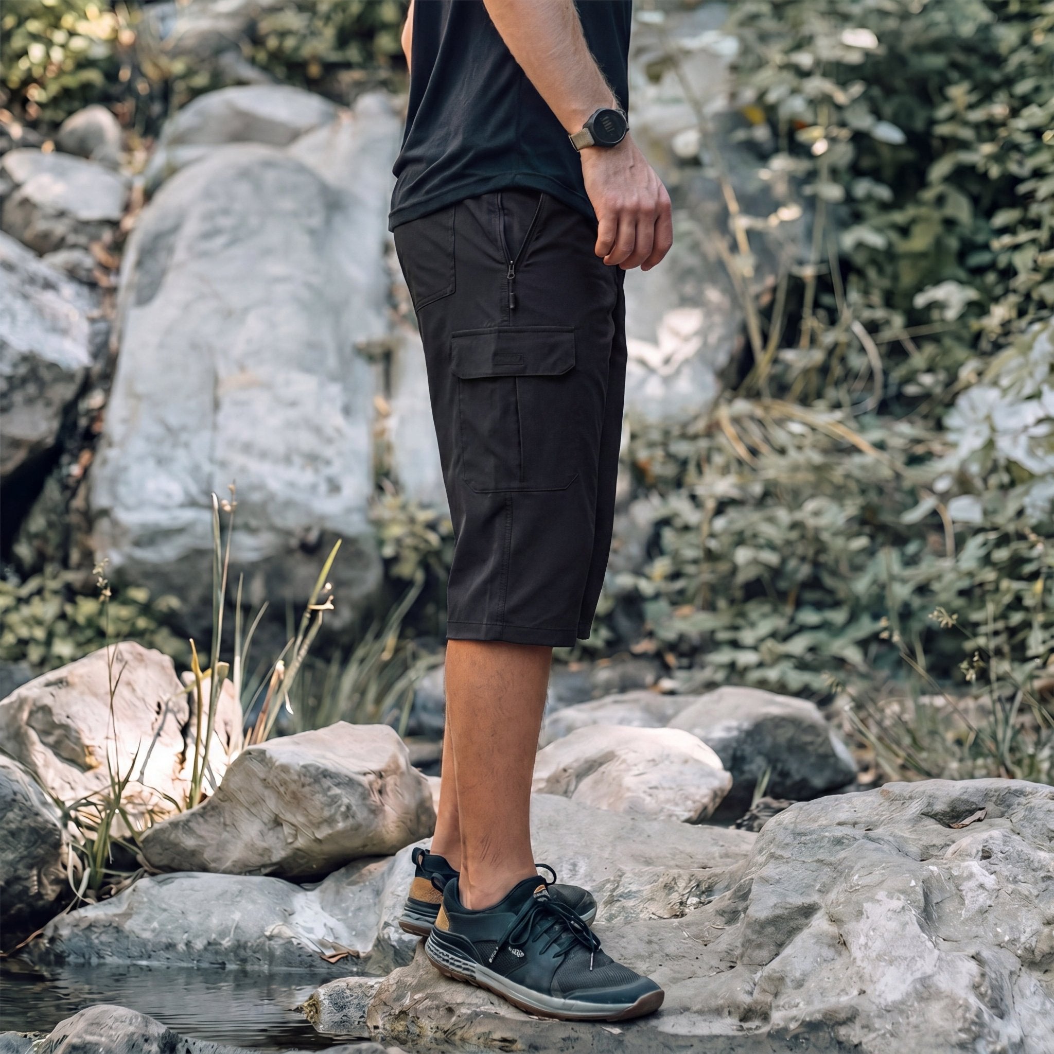 Men's 3/4 Hiking Capri Pants - Quick Dry Below Knee Shorts with 5 Pockets Black by MAGCOMSEN
