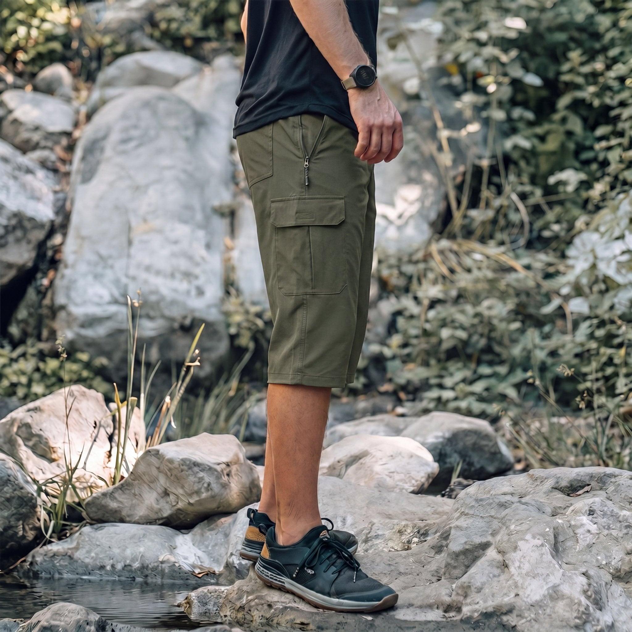 Men's 3/4 Hiking Capri Pants - Quick Dry Below Knee Shorts with 5 Pockets Army Green by MAGCOMSEN