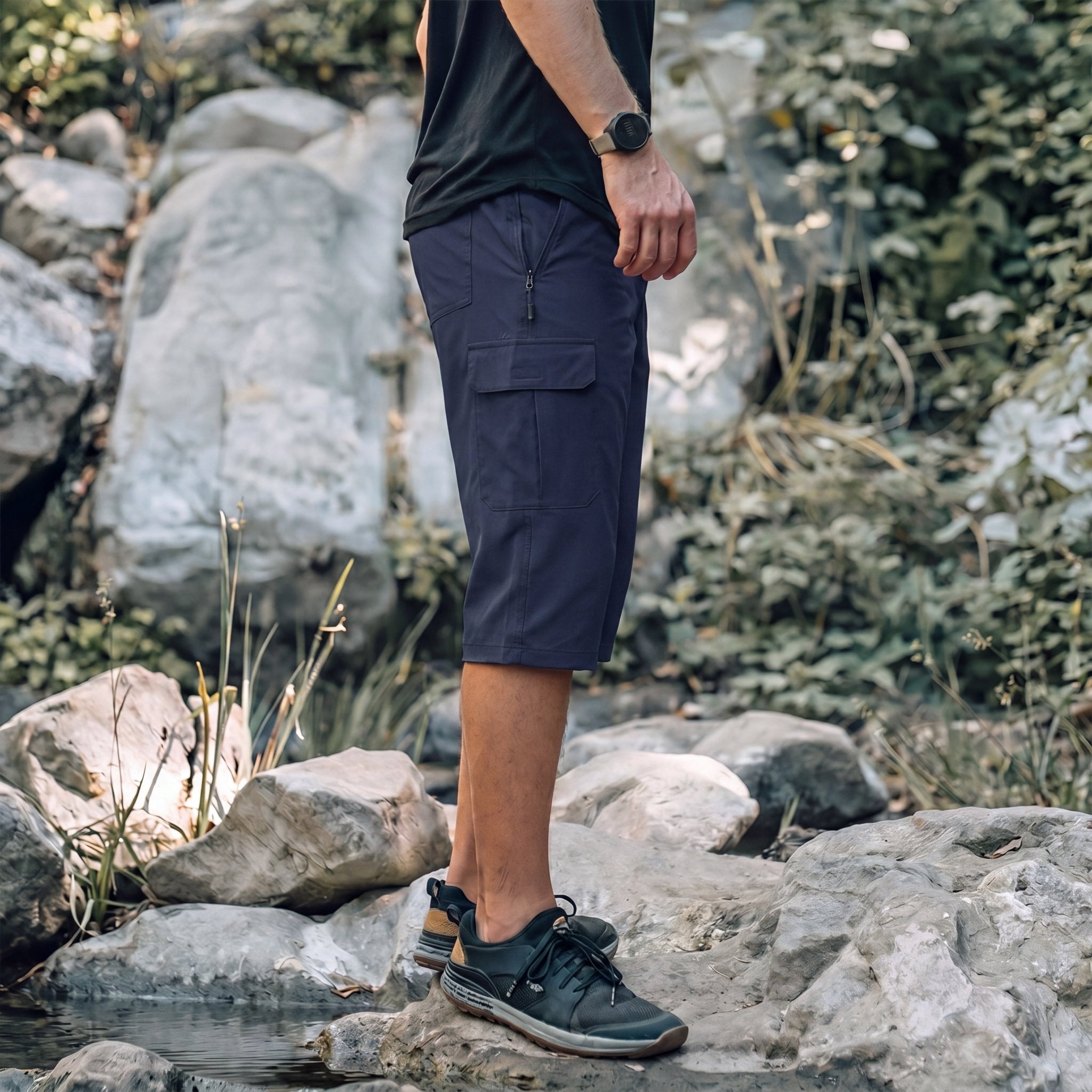 Men's 3/4 Hiking Capri Pants - Quick Dry Below Knee Shorts with 5 Pockets Navy by MAGCOMSEN