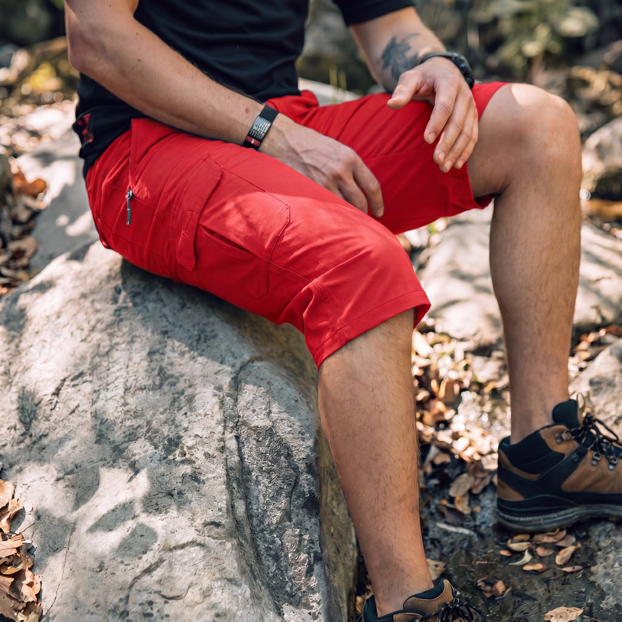 Men's 3/4 Hiking Capri Pants - Quick Dry Below Knee Shorts with 5 Pockets Red by MAGCOMSEN