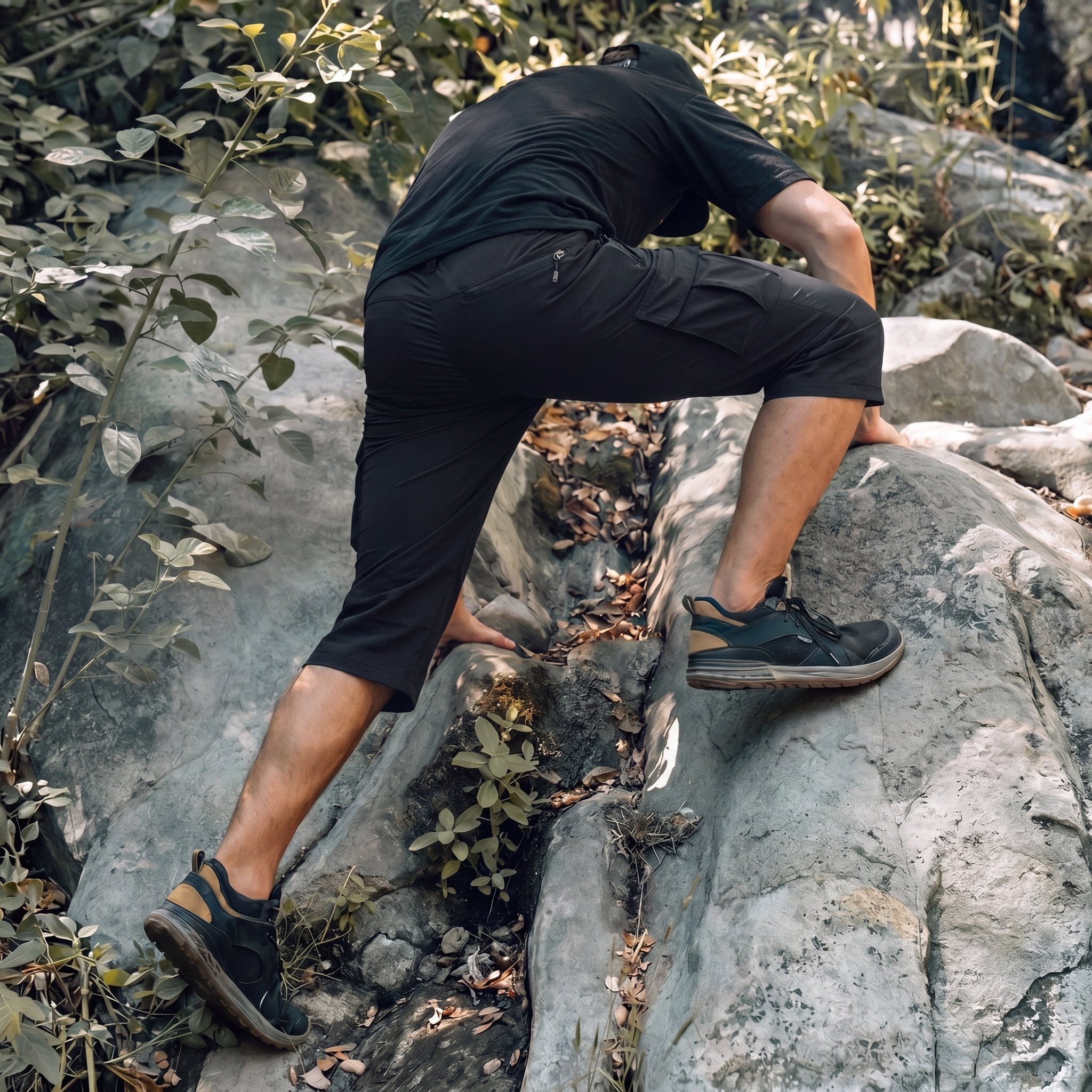 Men's 3/4 Hiking Capri Pants - Quick Dry Below Knee Shorts with 5 Pockets Black by MAGCOMSEN
