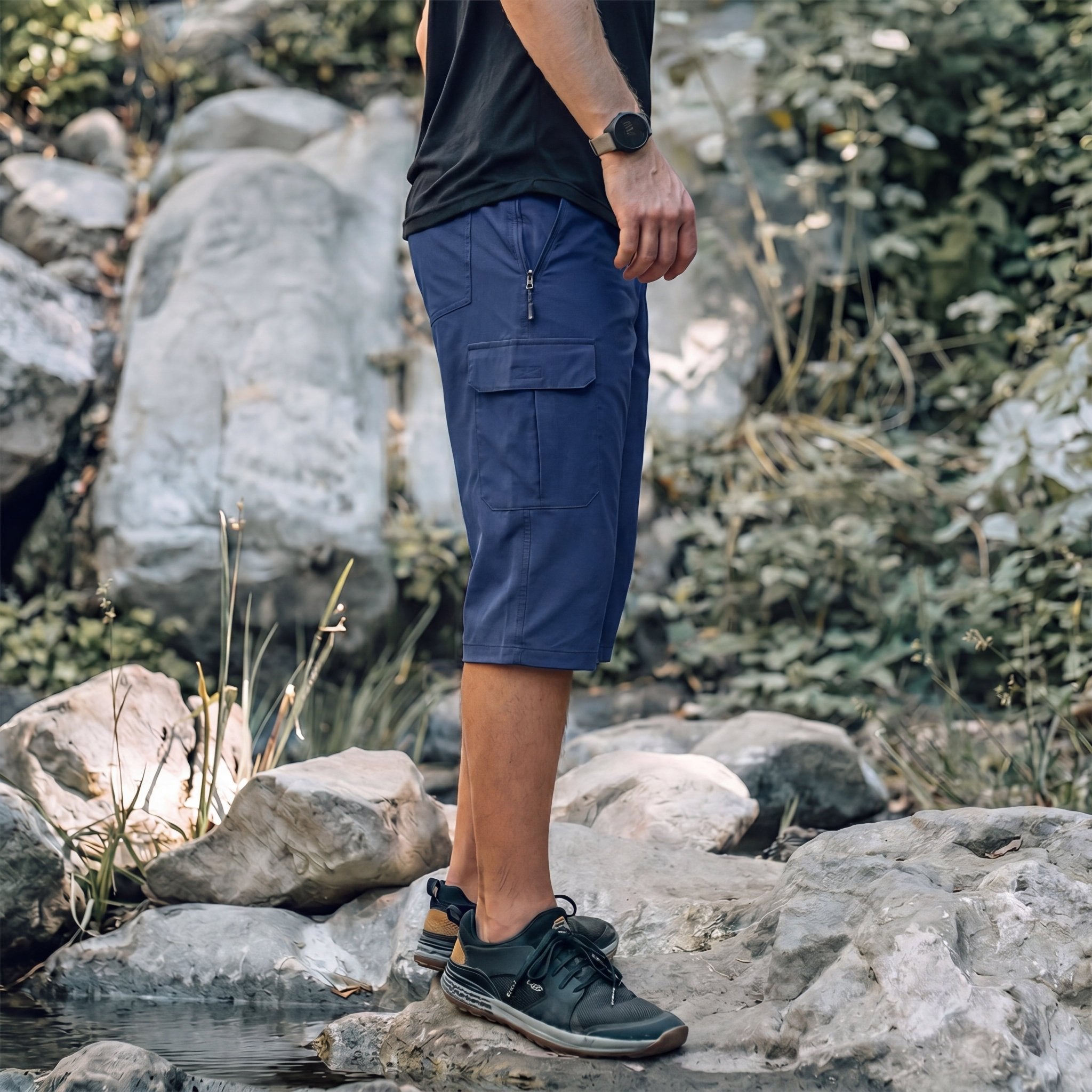 Men's 3/4 Hiking Capri Pants - Quick Dry Below Knee Shorts with 5 Pockets Royal Blue by MAGCOMSEN