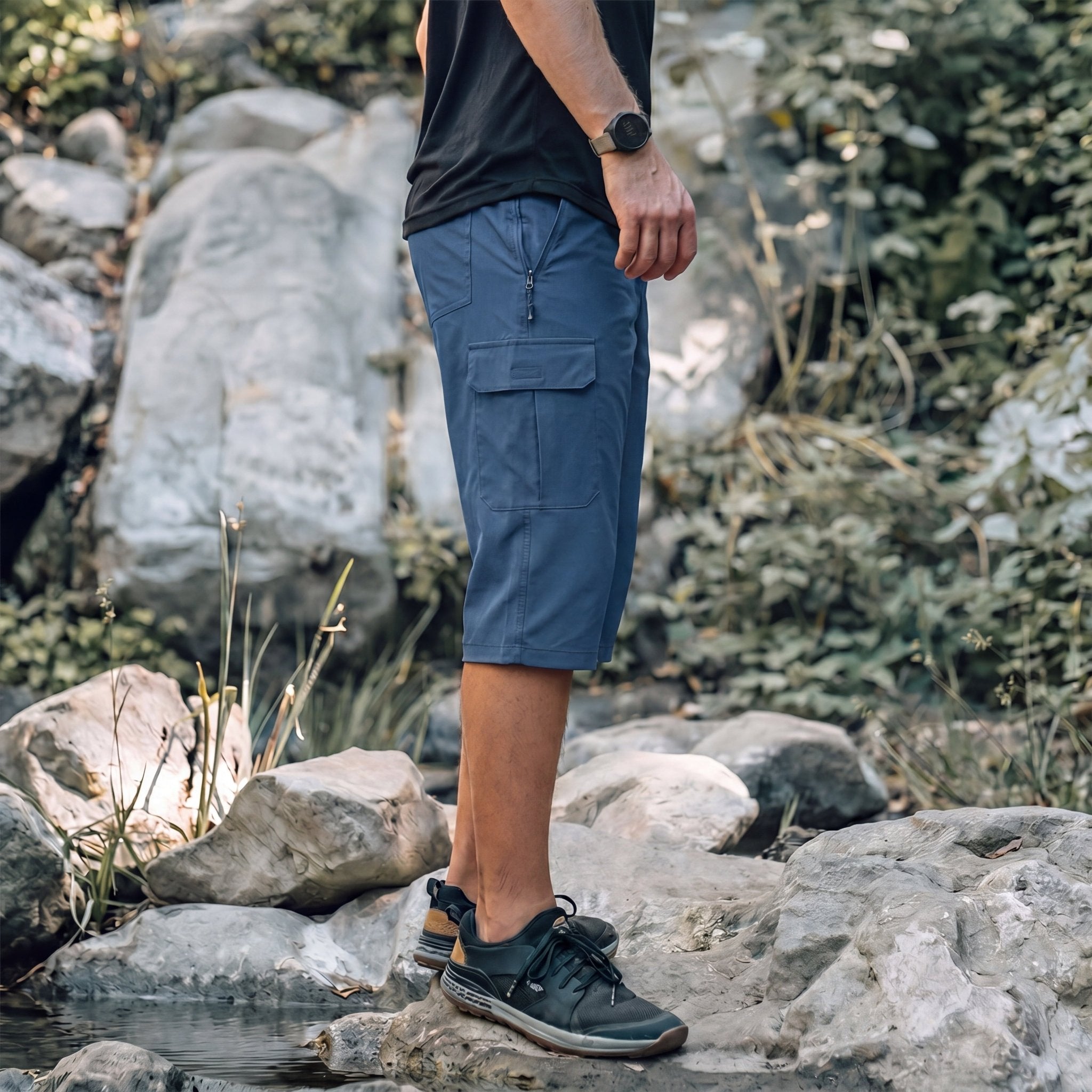 Men's 3/4 Hiking Capri Pants - Quick Dry Below Knee Shorts with 5 Pockets Blue Grey by MAGCOMSEN