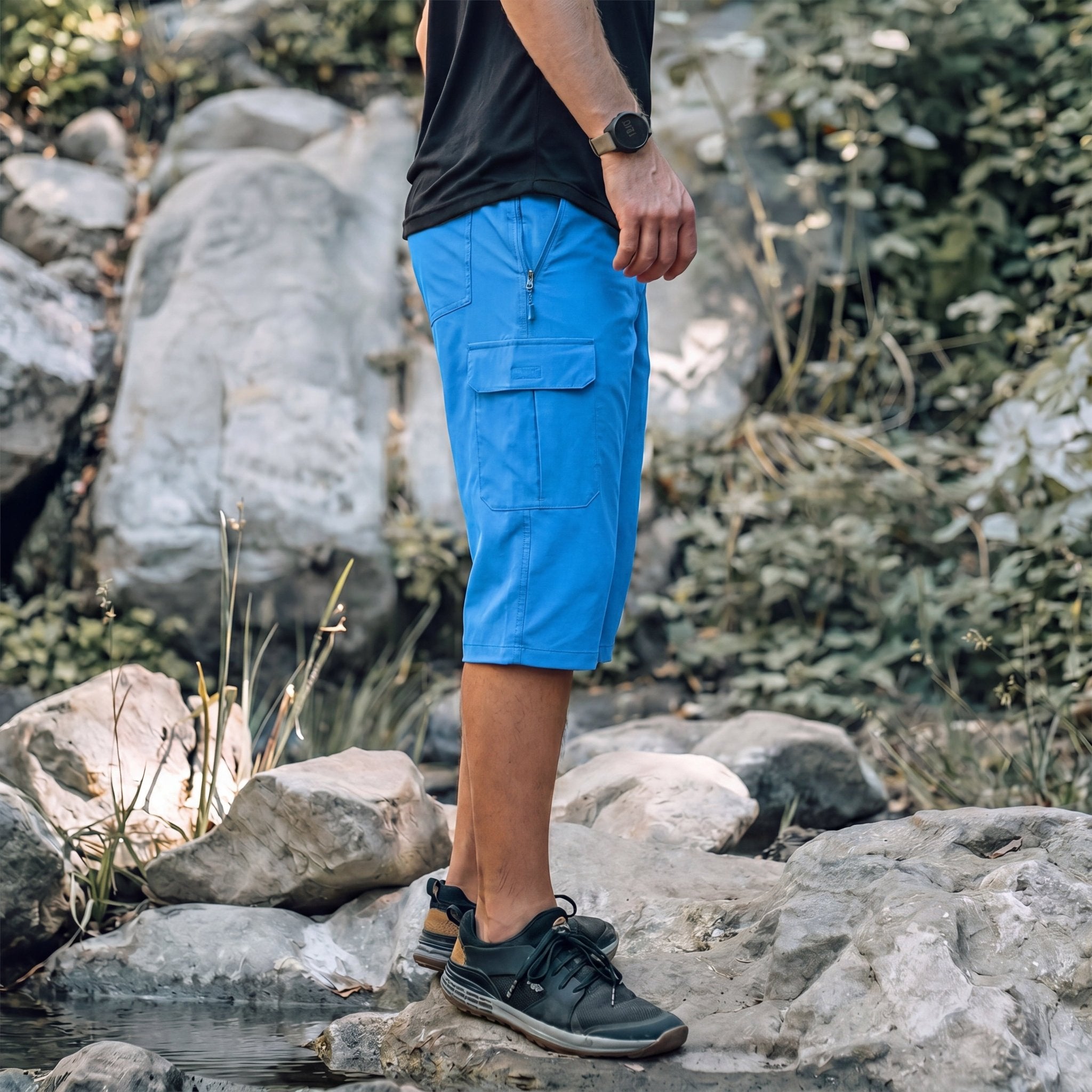 Men's 3/4 Hiking Capri Pants - Quick Dry Below Knee Shorts with 5 Pockets Azure by MAGCOMSEN
