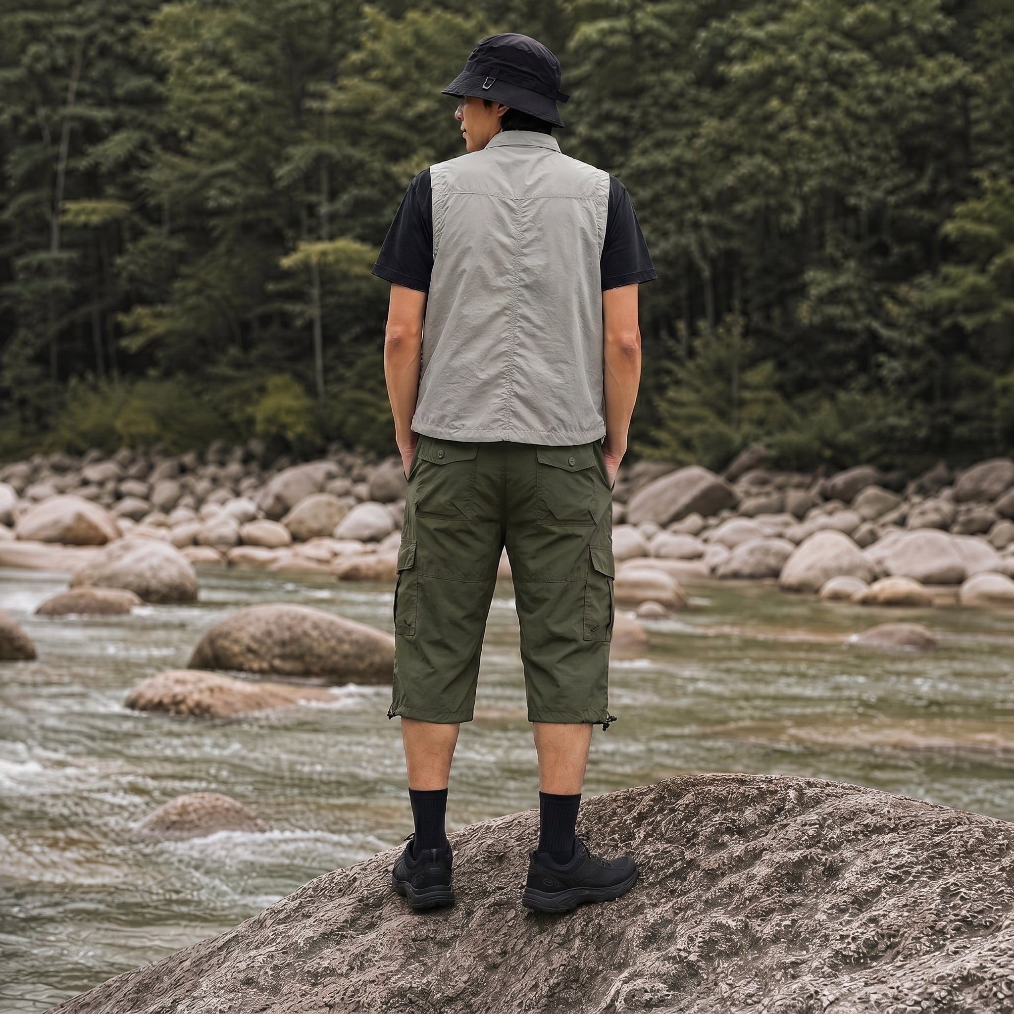 Men's Below Knee Cargo Shorts - Cotton, 7 Pockets, Work Capris Army Green by MAGCOMSEN