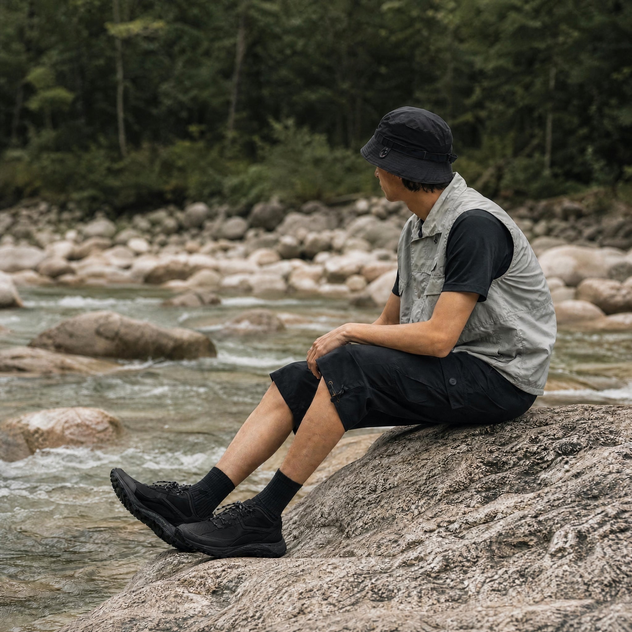Men's Below Knee Cargo Shorts - Cotton, 7 Pockets, Work Capris Black by MAGCOMSEN