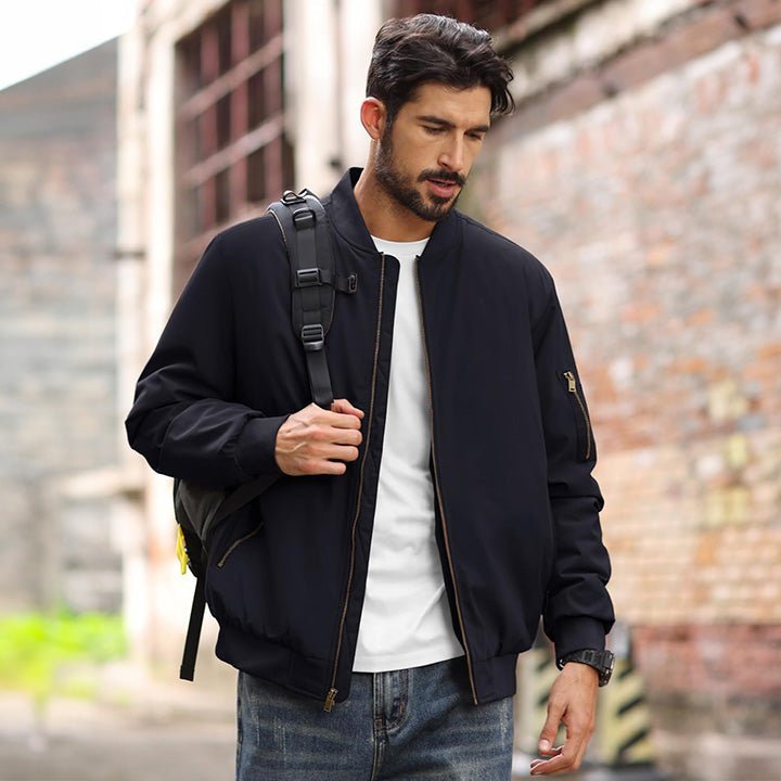 Men's Bomber Jacket – Casual Zip - Up Windbreaker Black by MAGCOMSEN