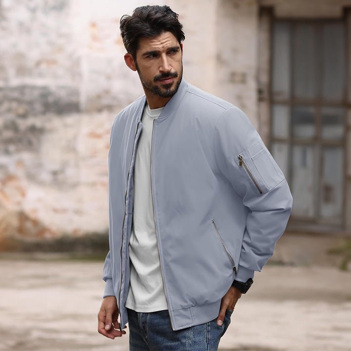 Men's Bomber Jacket – Casual Zip - Up Windbreaker Light Grey by MAGCOMSEN