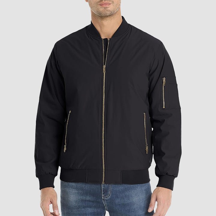 Men's Bomber Jacket – Casual Zip - Up Windbreaker Black by MAGCOMSEN
