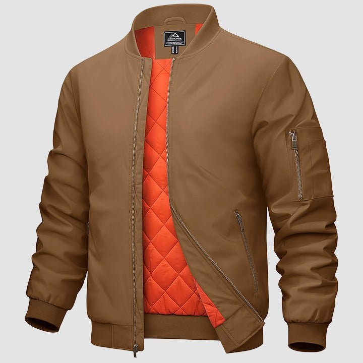 Men's Bomber Jacket – Casual Zip - Up Windbreaker Brown by MAGCOMSEN